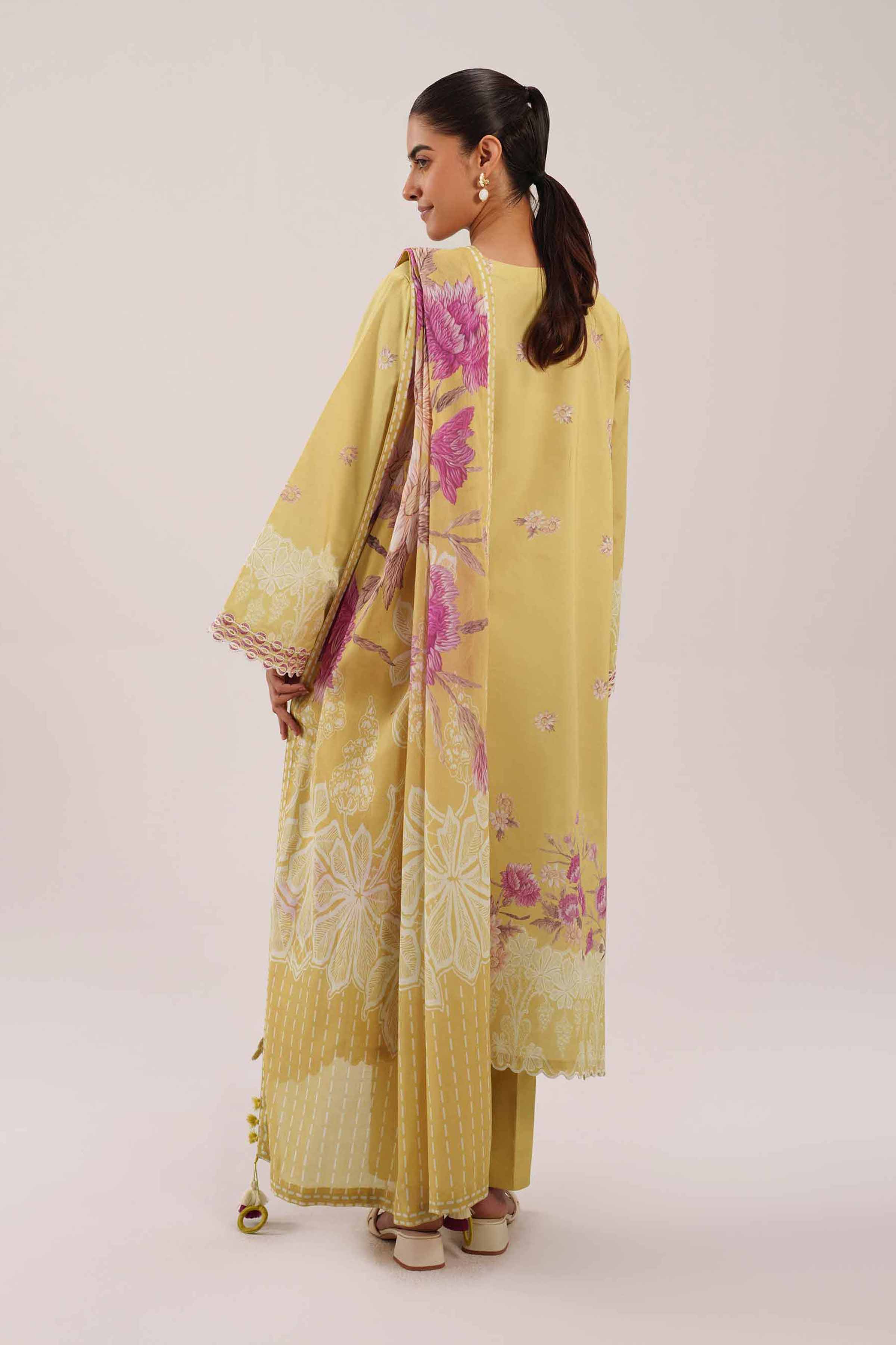 3 Piece - Embroidered Suit - 42601109 NishatUAE Yellow Lawn 3PC Embroidered Unstitched