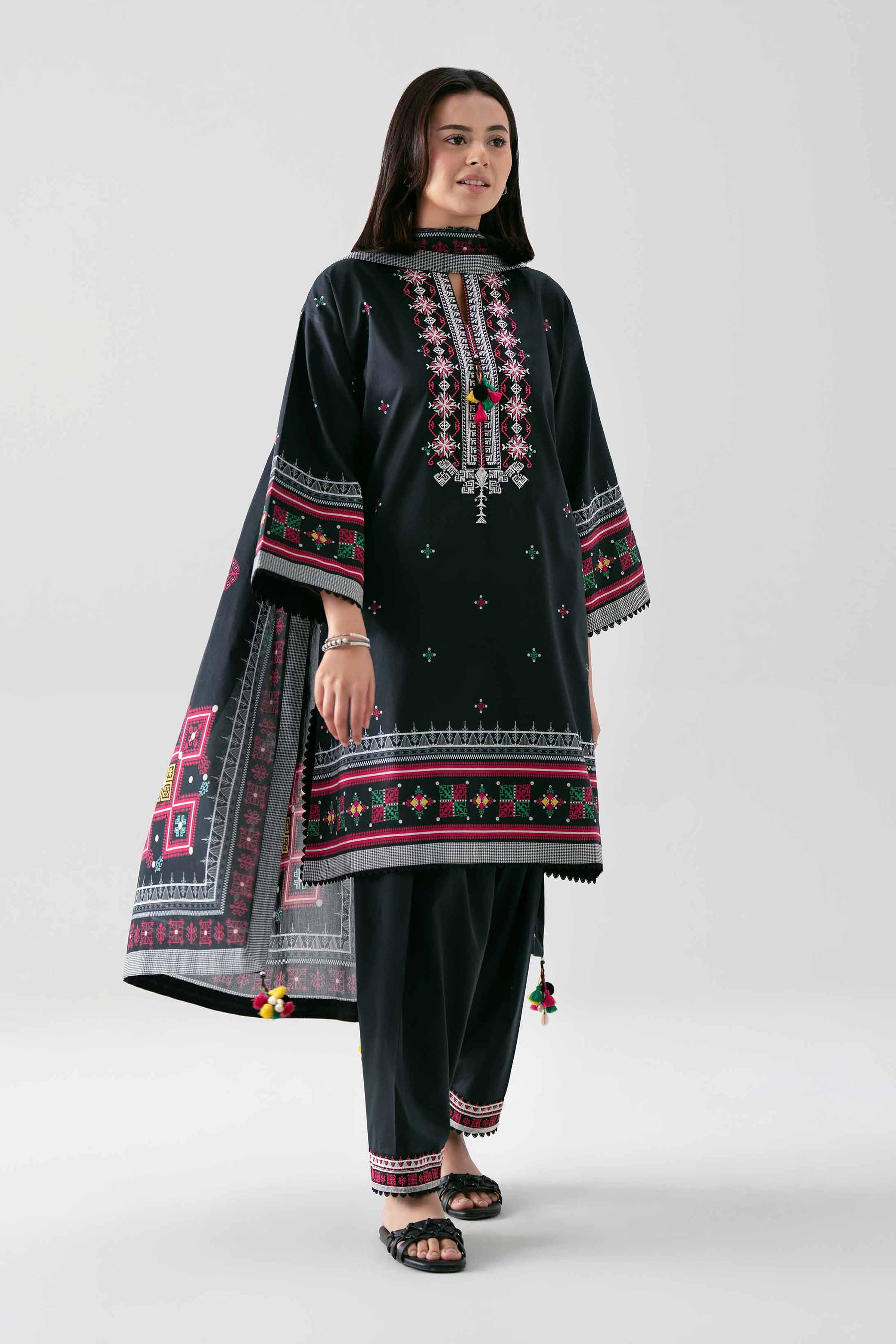 3 Piece - Embroidered Suit - 42601110 NishatUAE Black Lawn 3PC Embroidered Unstitched