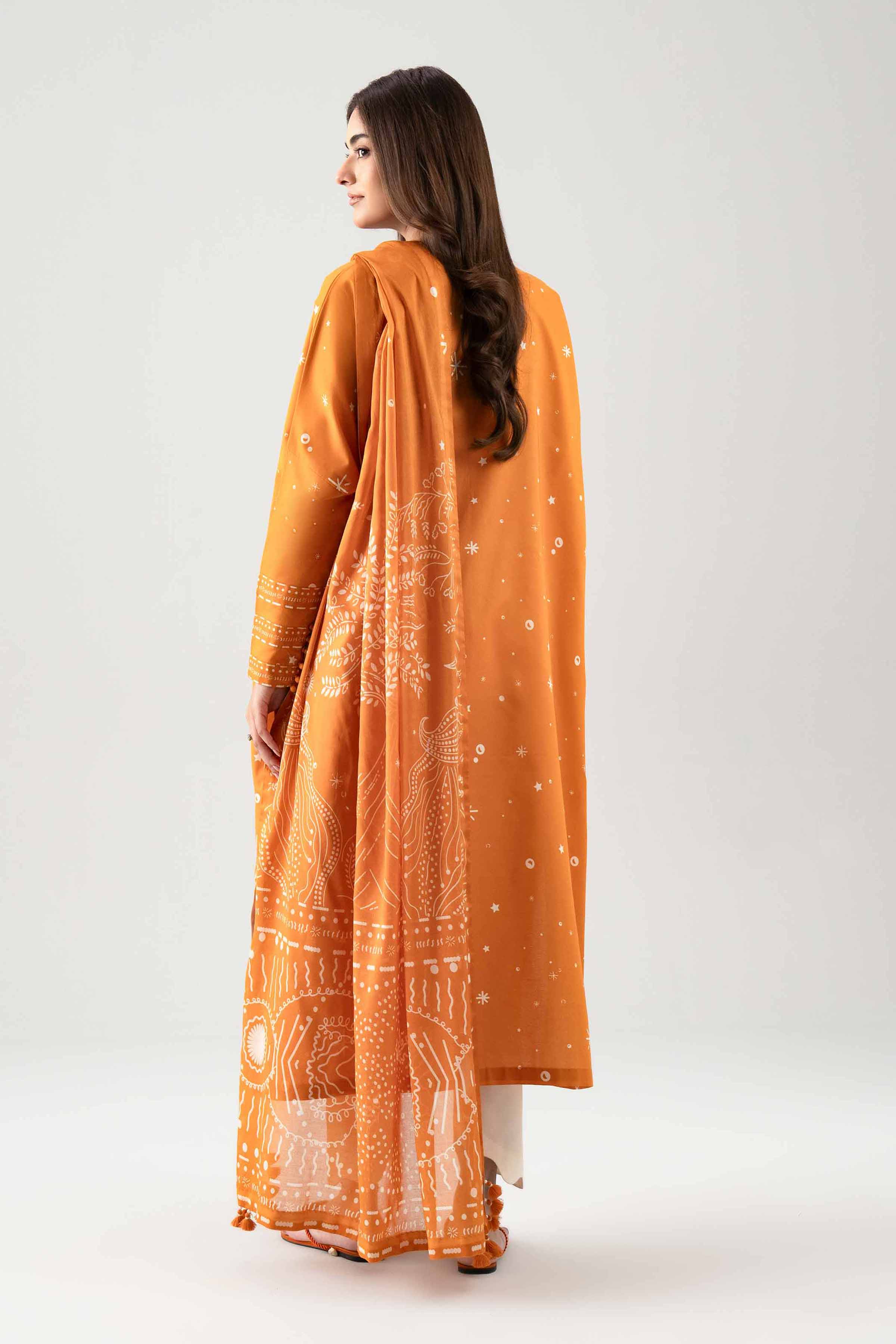 3 Piece - Printed Suit - 42601111 NishatUAE Orange Lawn 3PC Printed Unstitched