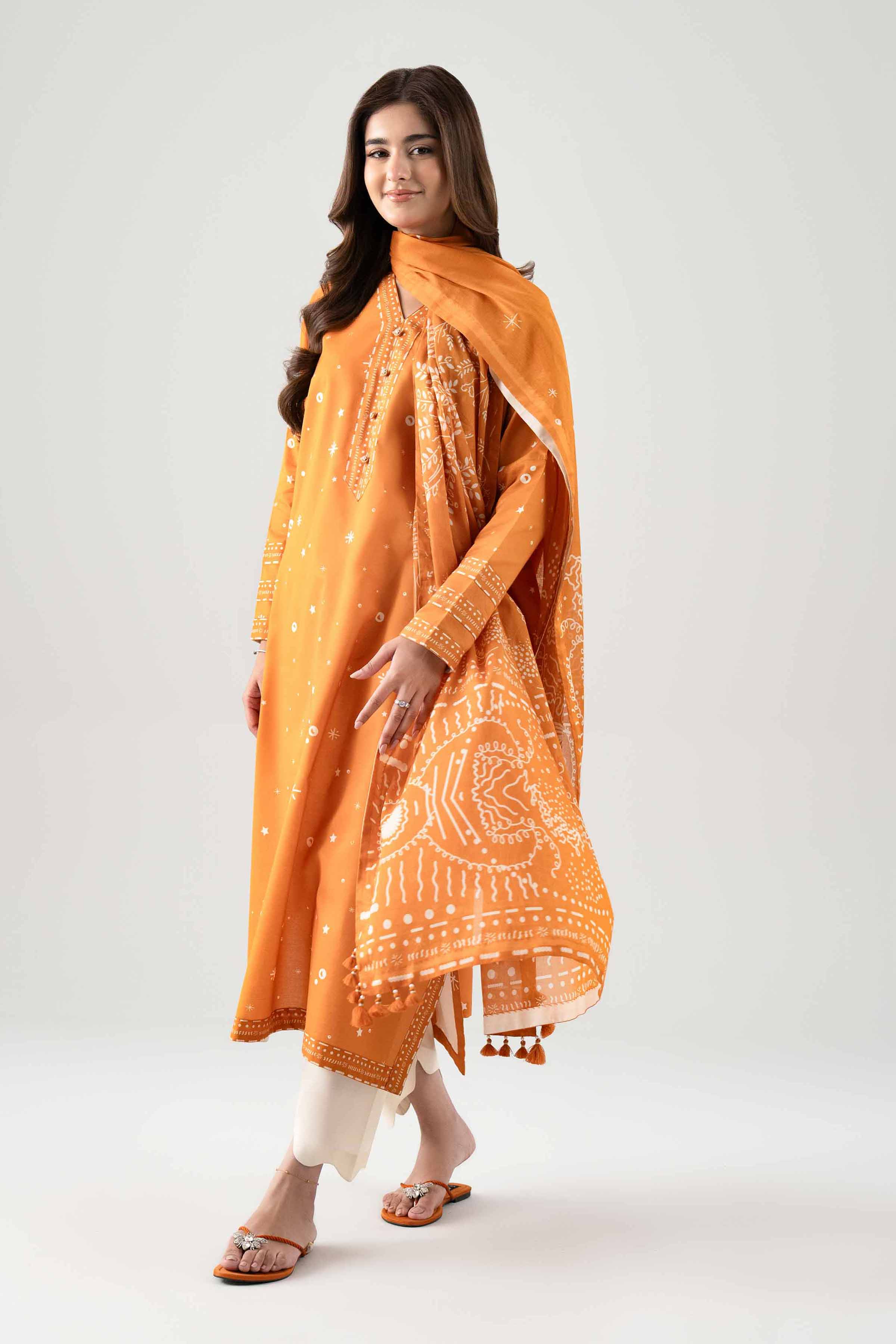 3 Piece - Printed Suit - 42601111 NishatUAE Orange Lawn 3PC Printed Unstitched