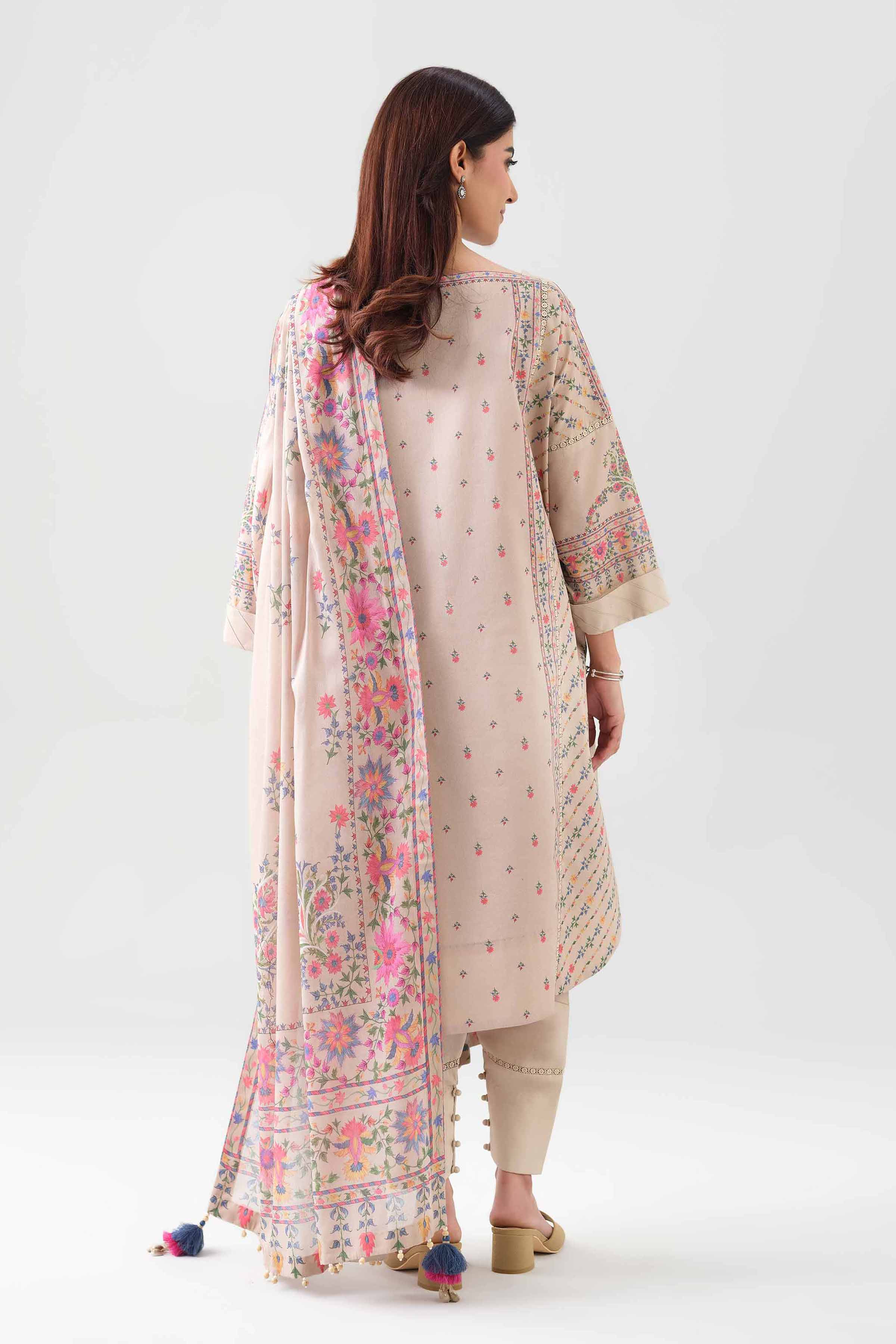 3 Piece - Digital Printed Suit - 42601112 NishatUAE Beige Lawn 3PC Printed Unstitched