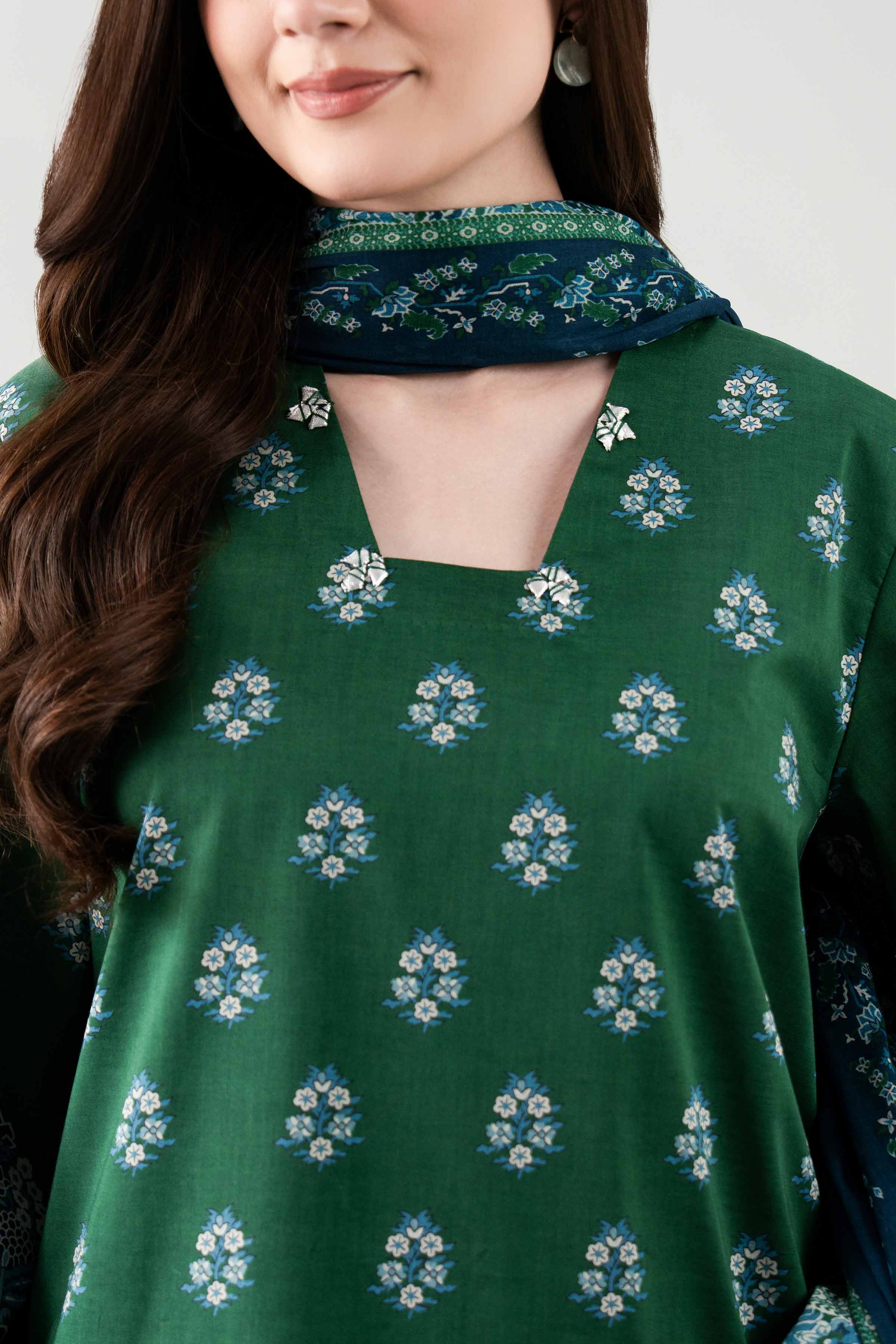 3 Piece - Digital Printed Suit - 42601114 NishatUAE Green Lawn 3PC Printed Unstitched