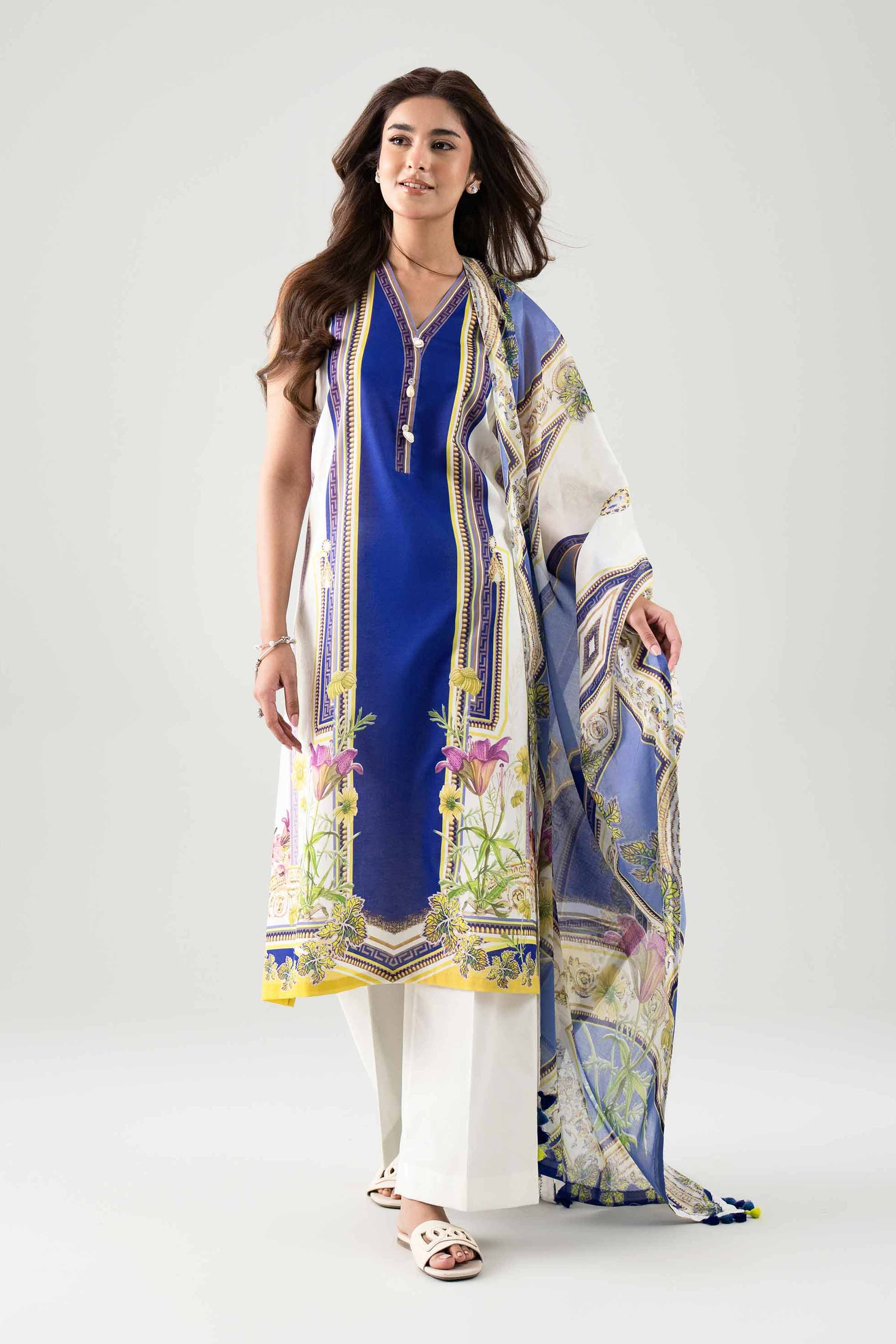 3 Piece - Digital Printed Suit - 42601116 NishatUAE Blue Lawn 3PC Printed Unstitched
