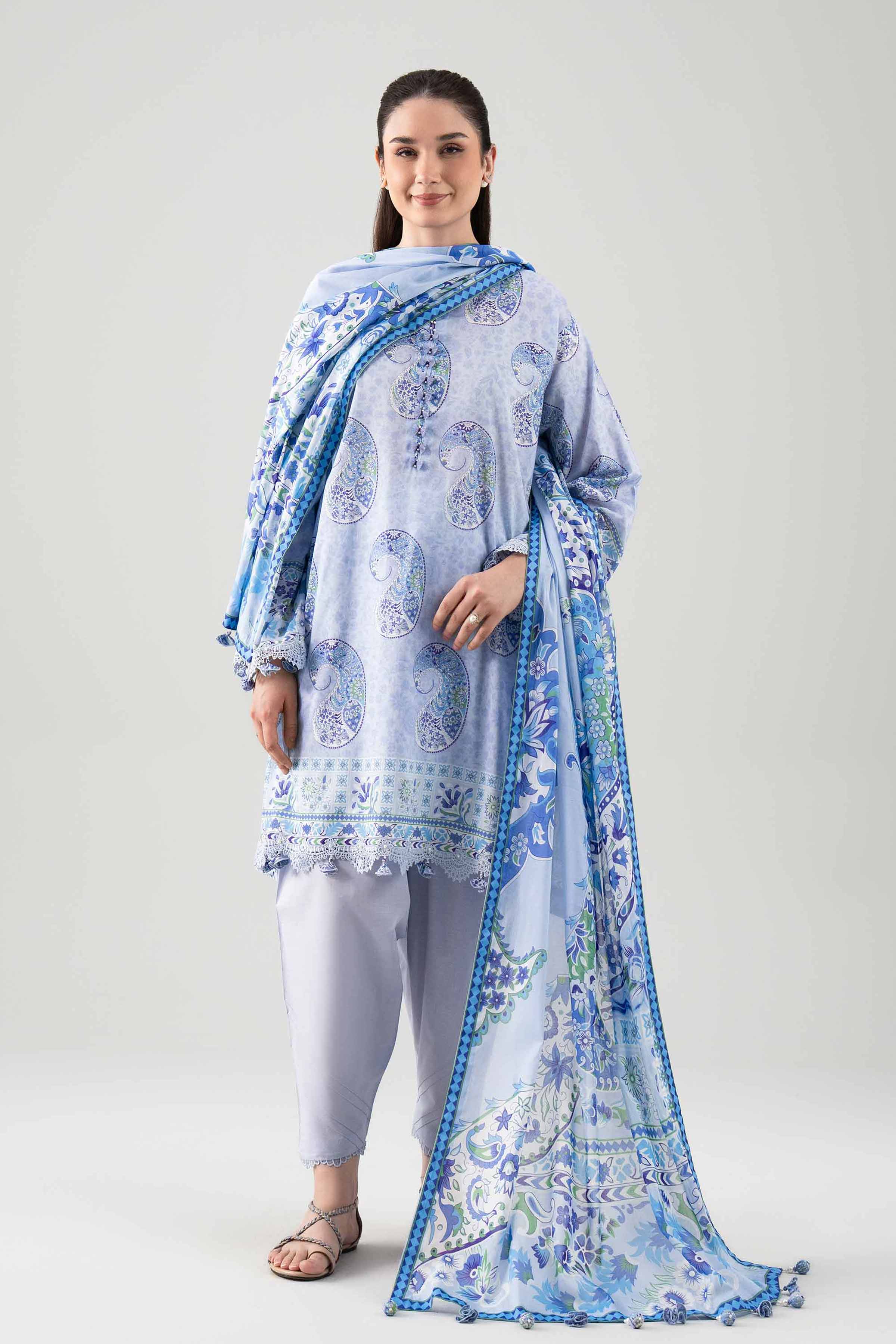 3 Piece - Printed Suit - 42601117 NishatUAE Blue Lawn 3PC Printed Unstitched