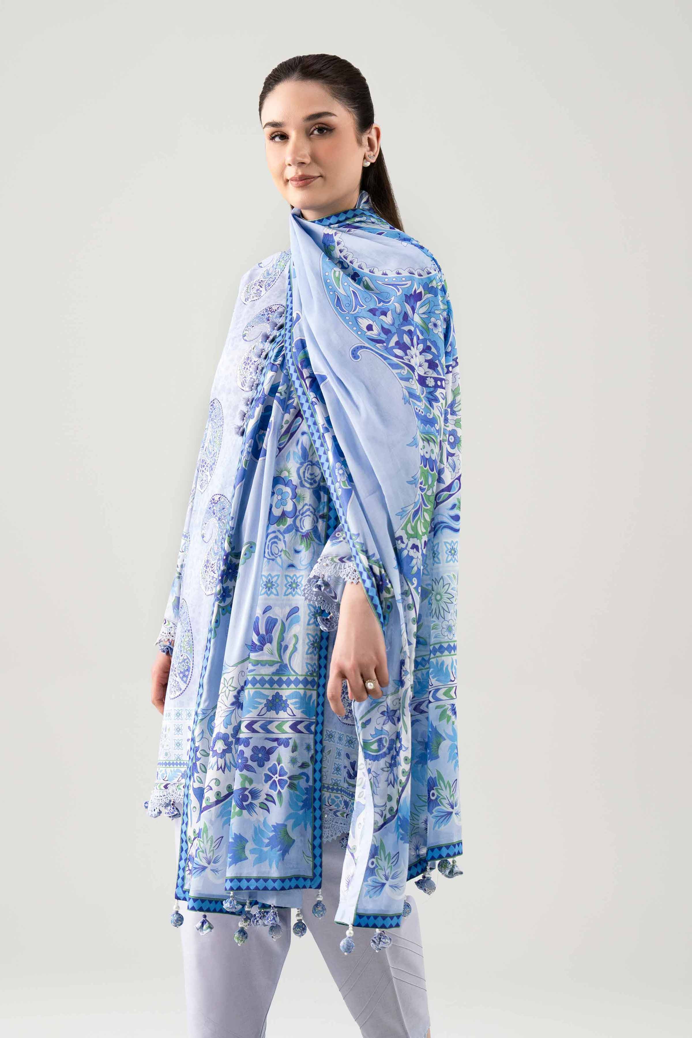 3 Piece - Printed Suit - 42601117 NishatUAE Blue Lawn 3PC Printed Unstitched