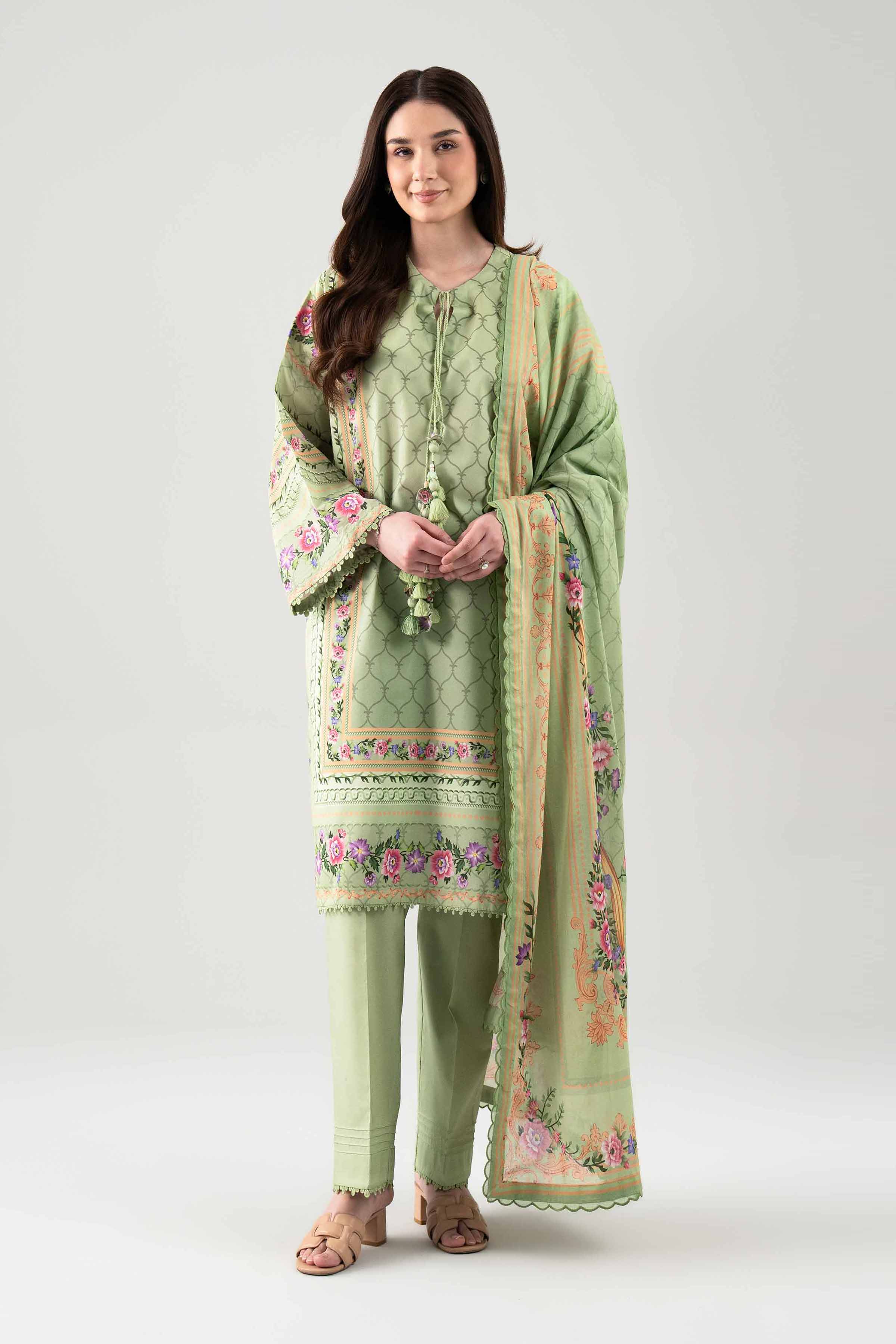 3 Piece - Printed Suit - 42601119 NishatUAE Green Lawn 3PC Printed Unstitched