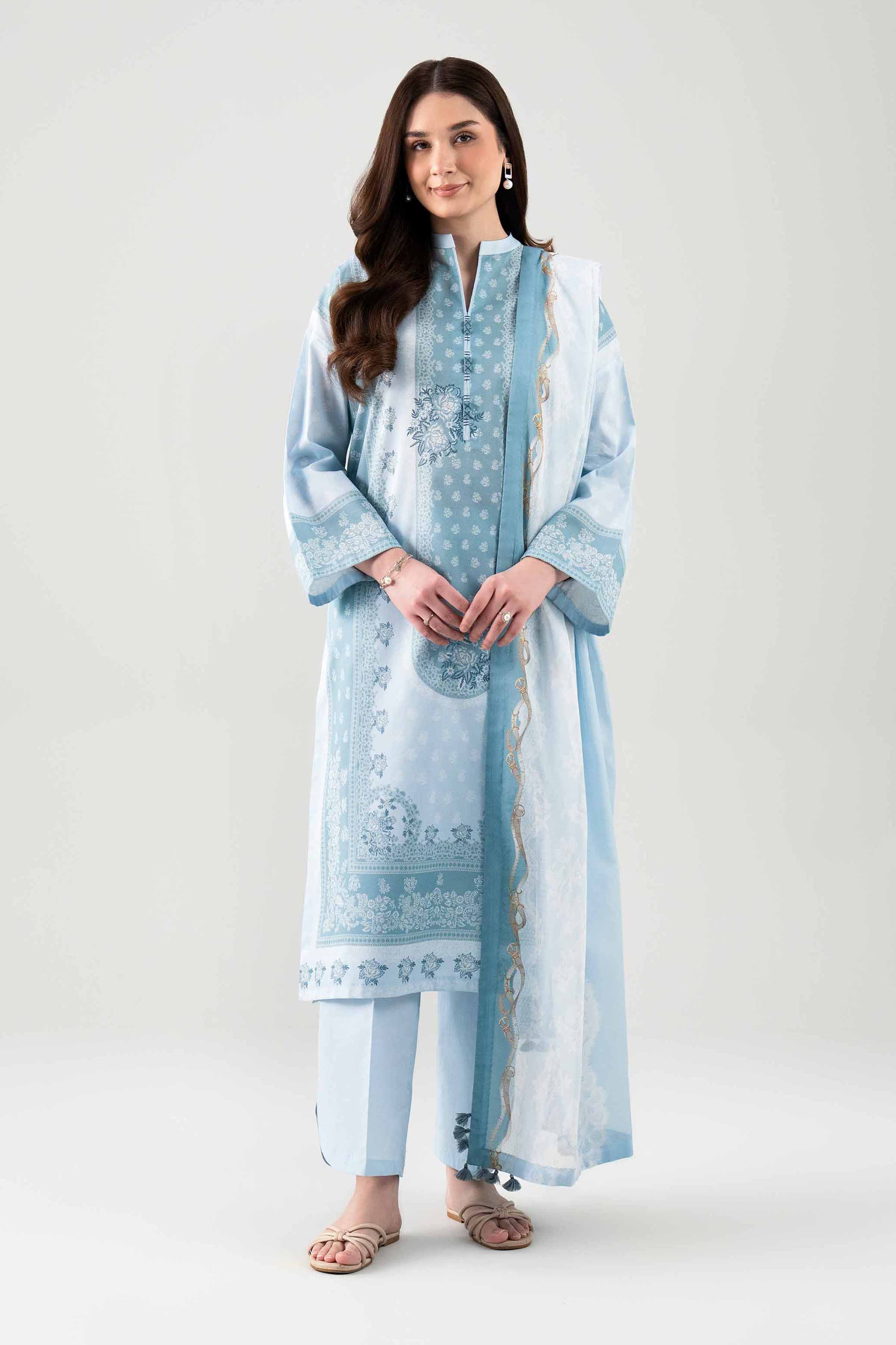 3 Piece - Printed Suit - 42601120 NishatUAE Blue Lawn 3PC Printed Unstitched
