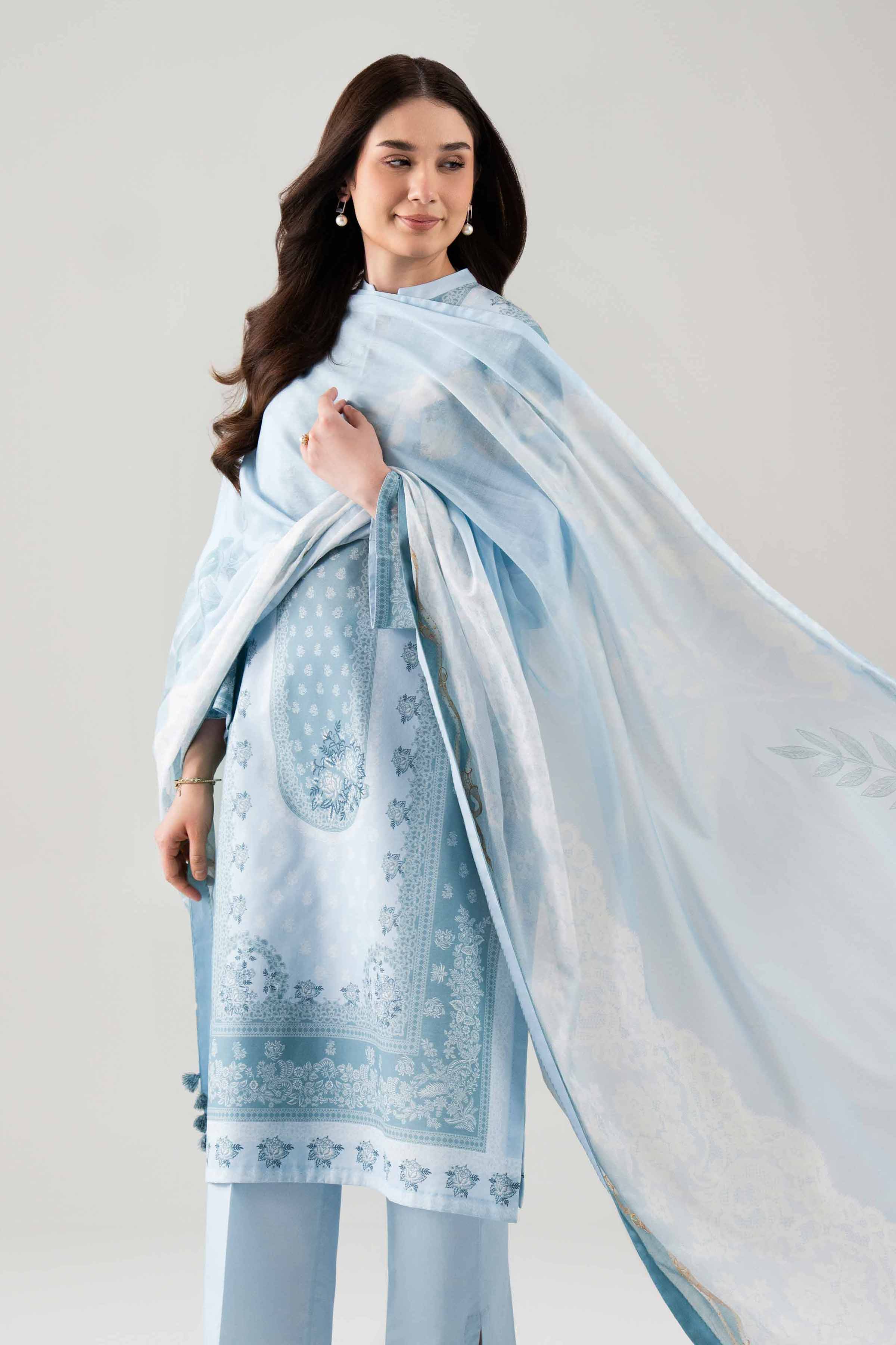 3 Piece - Printed Suit - 42601120 NishatUAE Blue Lawn 3PC Printed Unstitched