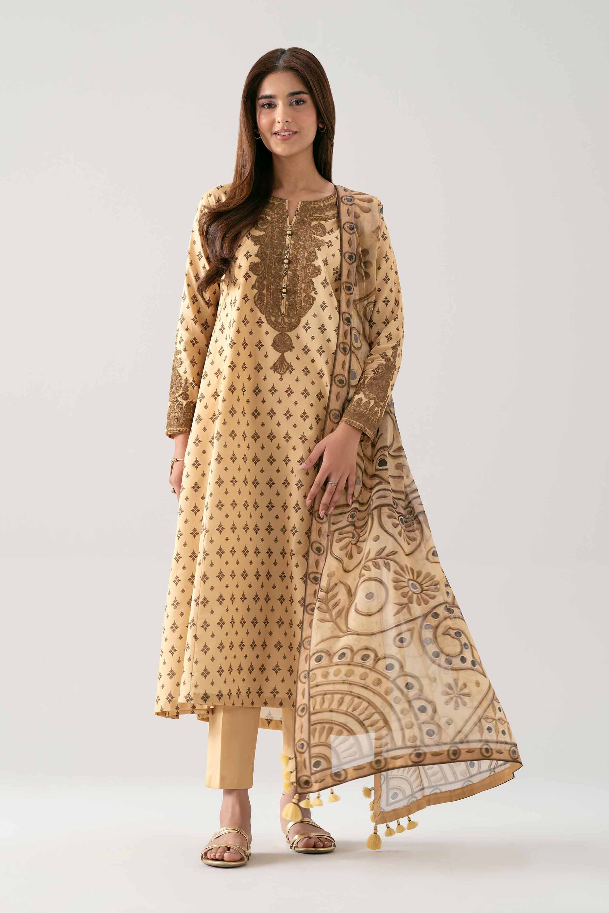 3 Piece - Embroidered Suit - 42601141 NishatUAE Cream Lawn 3PC Embroidered Unstitched