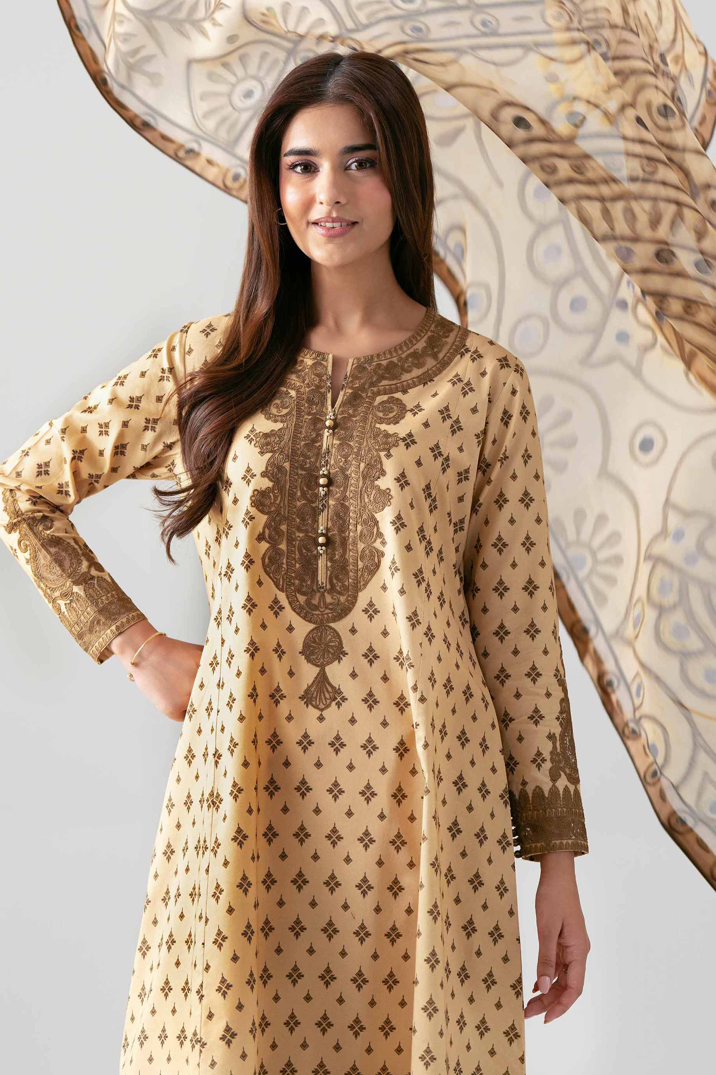 3 Piece - Embroidered Suit - 42601141 NishatUAE Cream Lawn 3PC Embroidered Unstitched