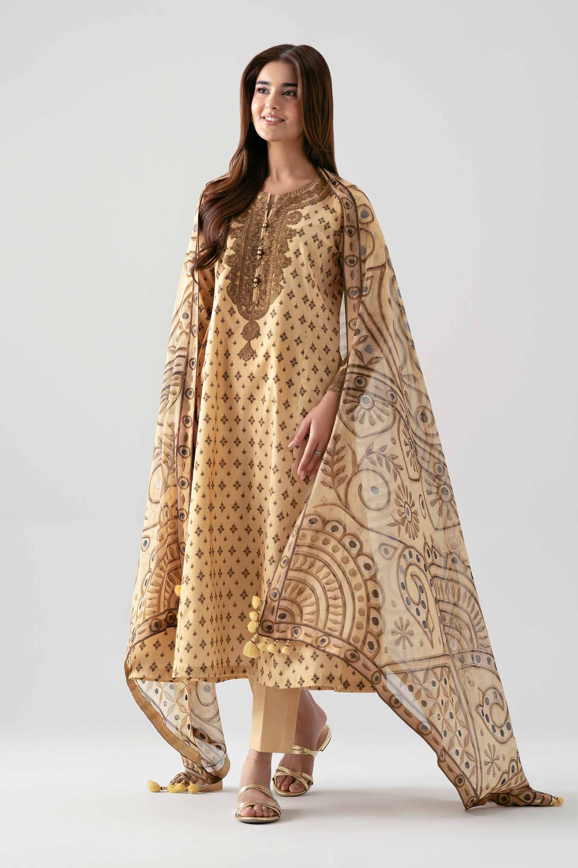 3 Piece - Embroidered Suit - 42601141 NishatUAE Cream Lawn 3PC Embroidered Unstitched