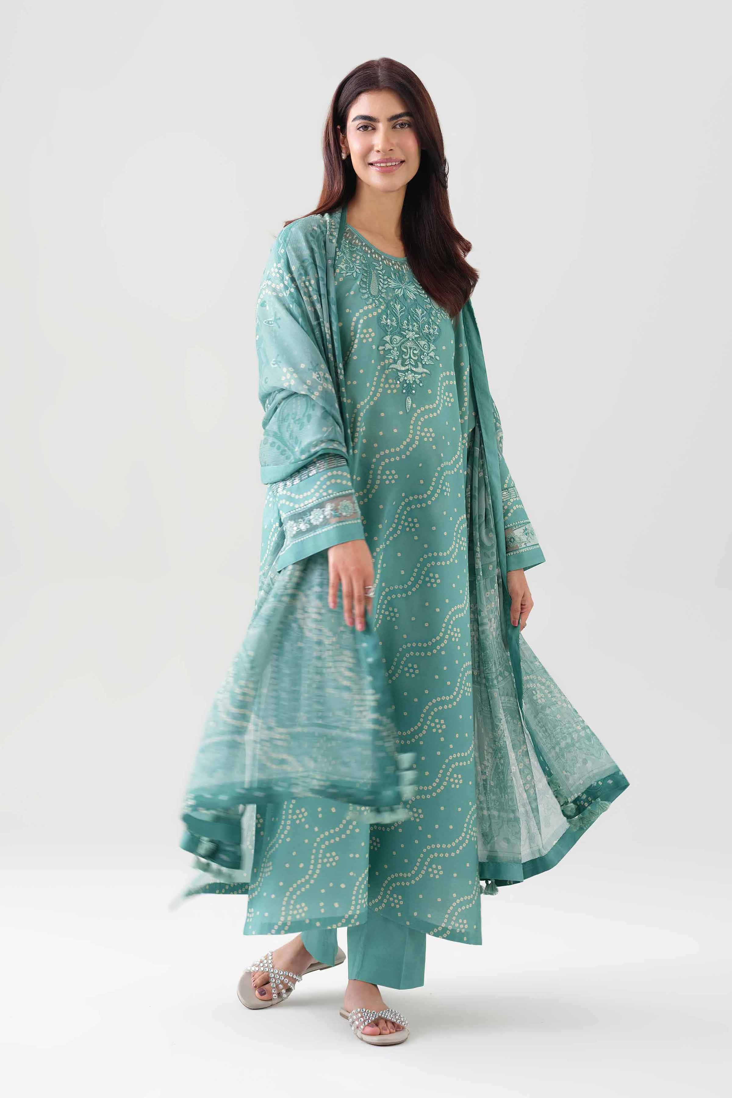 3 Piece - Embroidered Suit - 42601142 NishatUAE Green Lawn 3PC Embroidered Unstitched