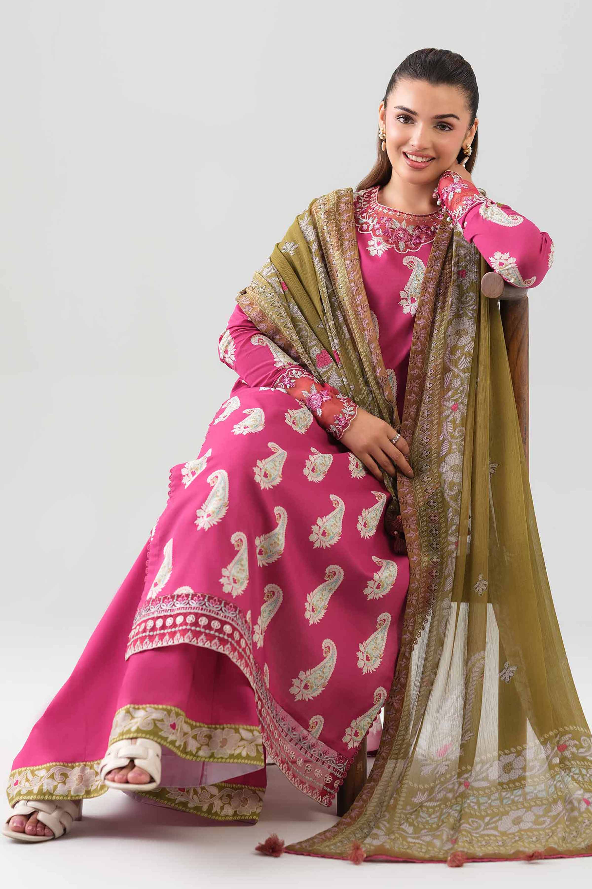 3 Piece - Embroidered Suit - 42601143 NishatUAE Pink Lawn 3PC Embroidered Unstitched