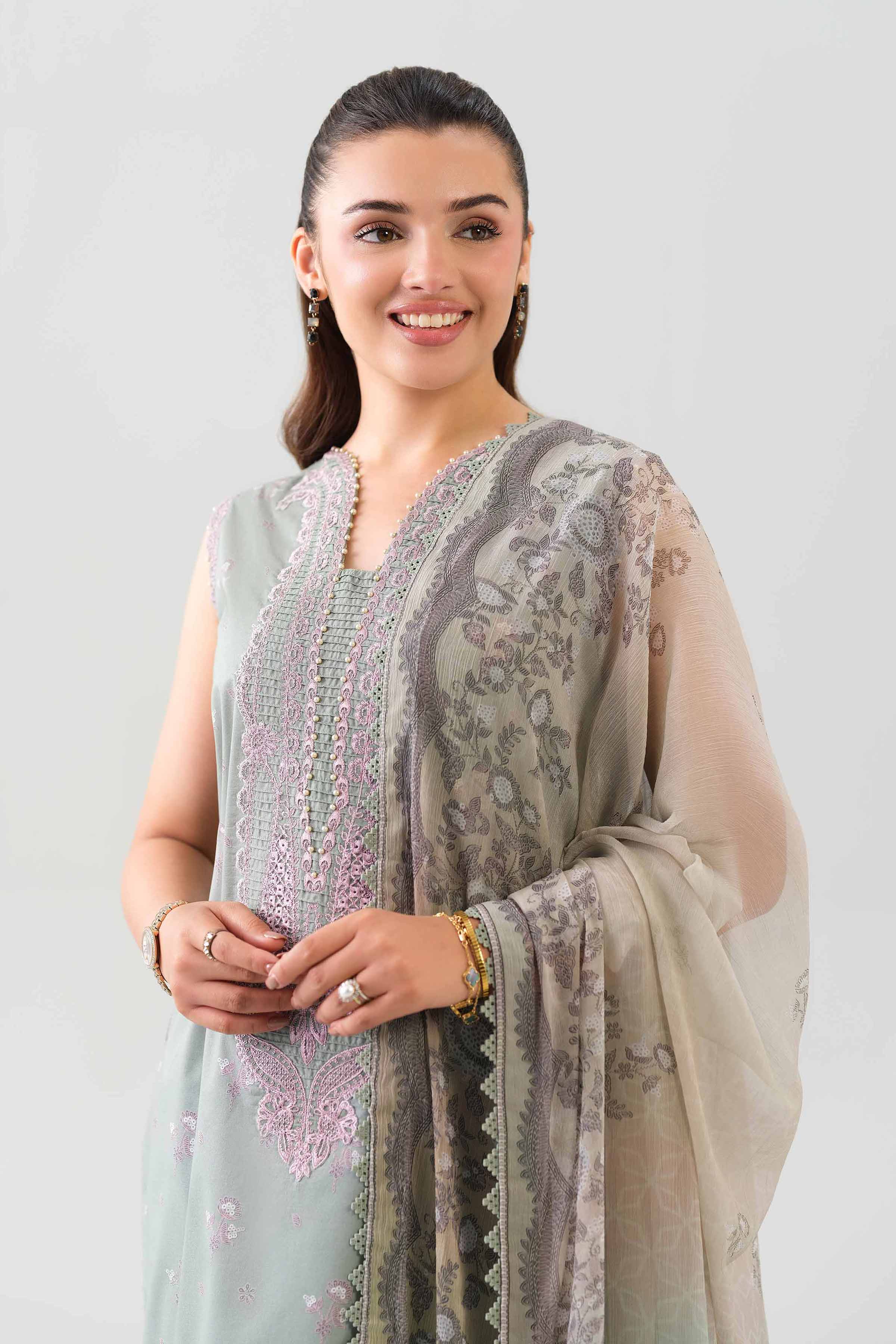 3 Piece - Embroidered Suit - 42601144 NishatUAE Green Lawn 3PC Embroidered Unstitched