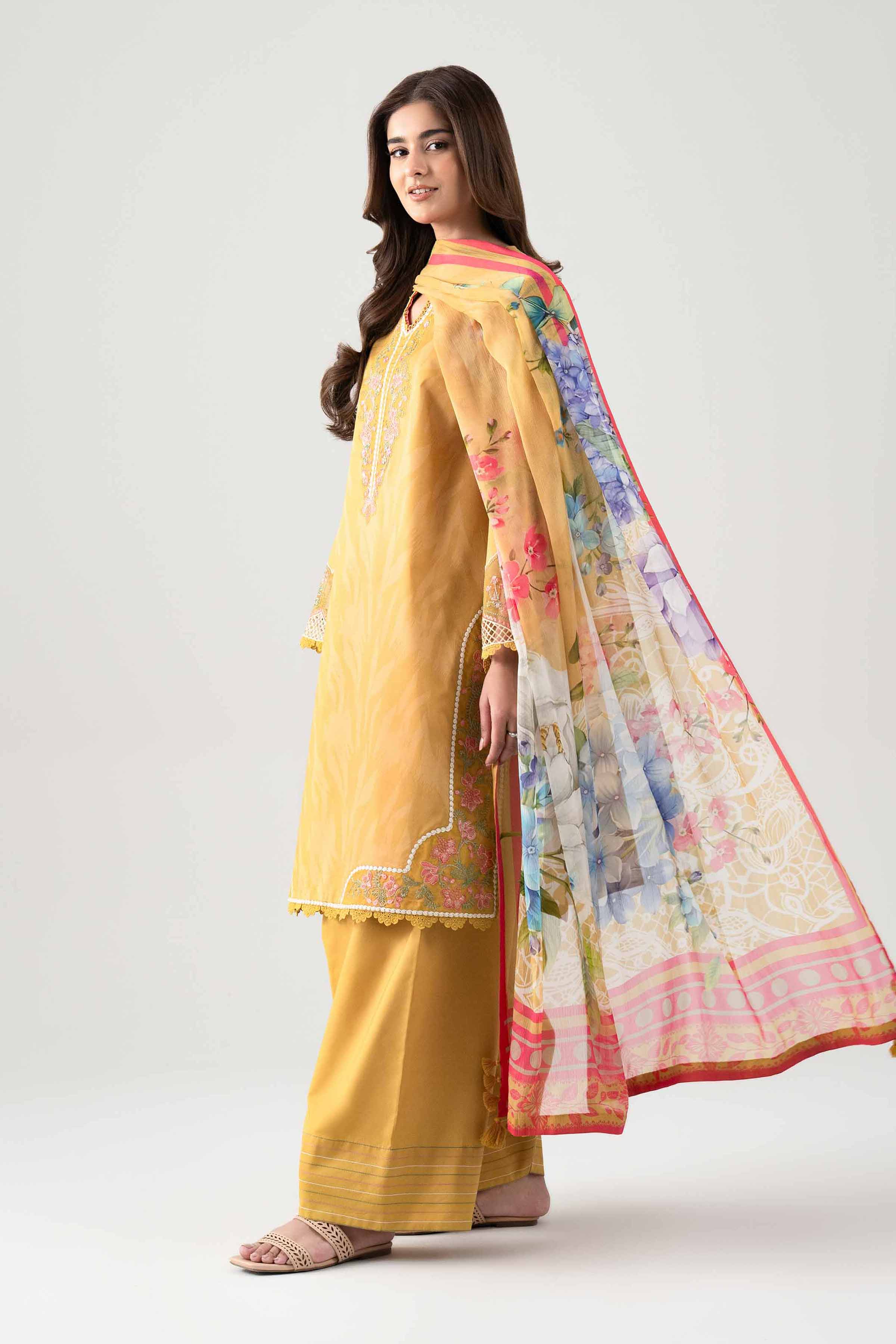 3 Piece - Embroidered Suit - 42601145 NishatUAE Yellow Lawn 3PC Embroidered Unstitched