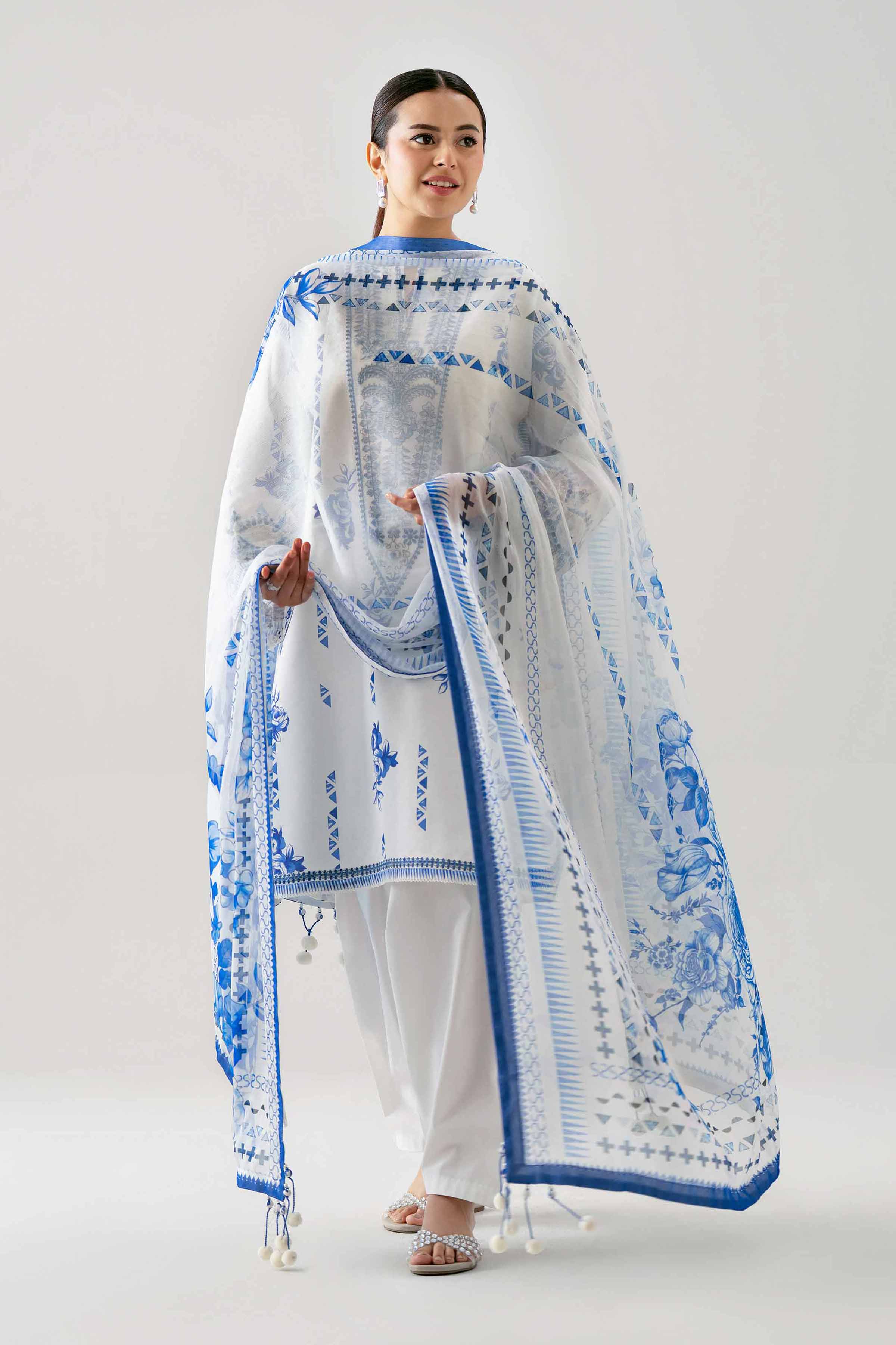 3 Piece - Embroidered Suit - 42601148 NishatUAE Blue Lawn 3PC Embroidered Unstitched