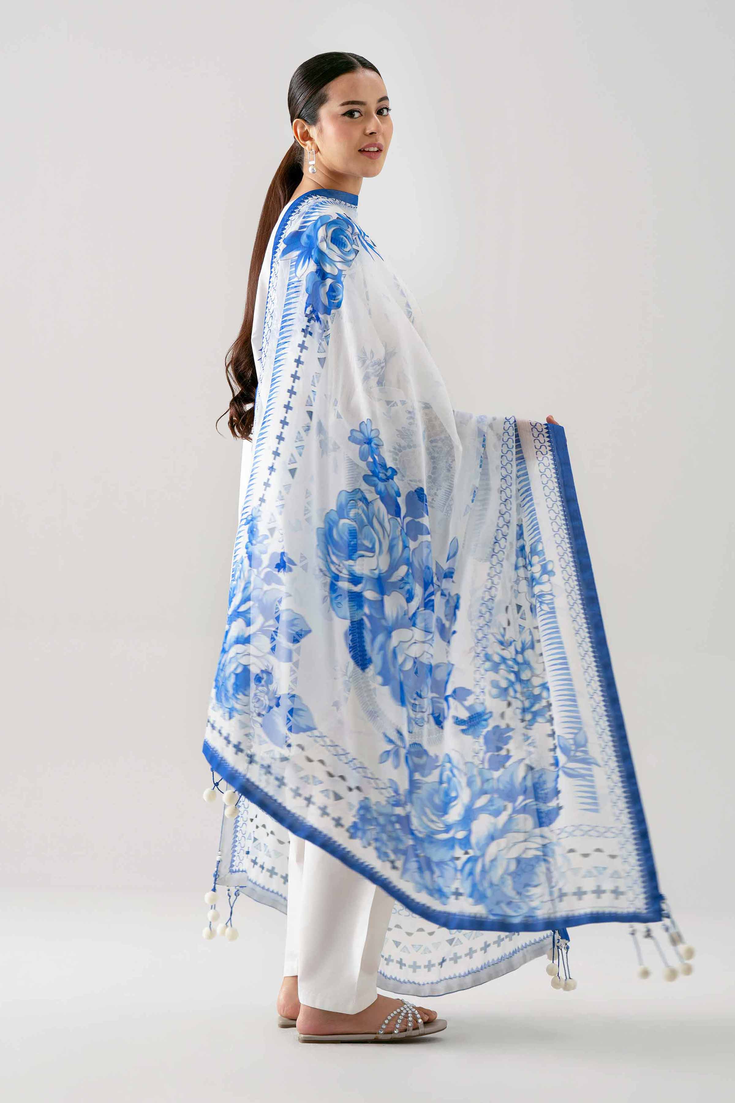 3 Piece - Embroidered Suit - 42601148 NishatUAE Blue Lawn 3PC Embroidered Unstitched