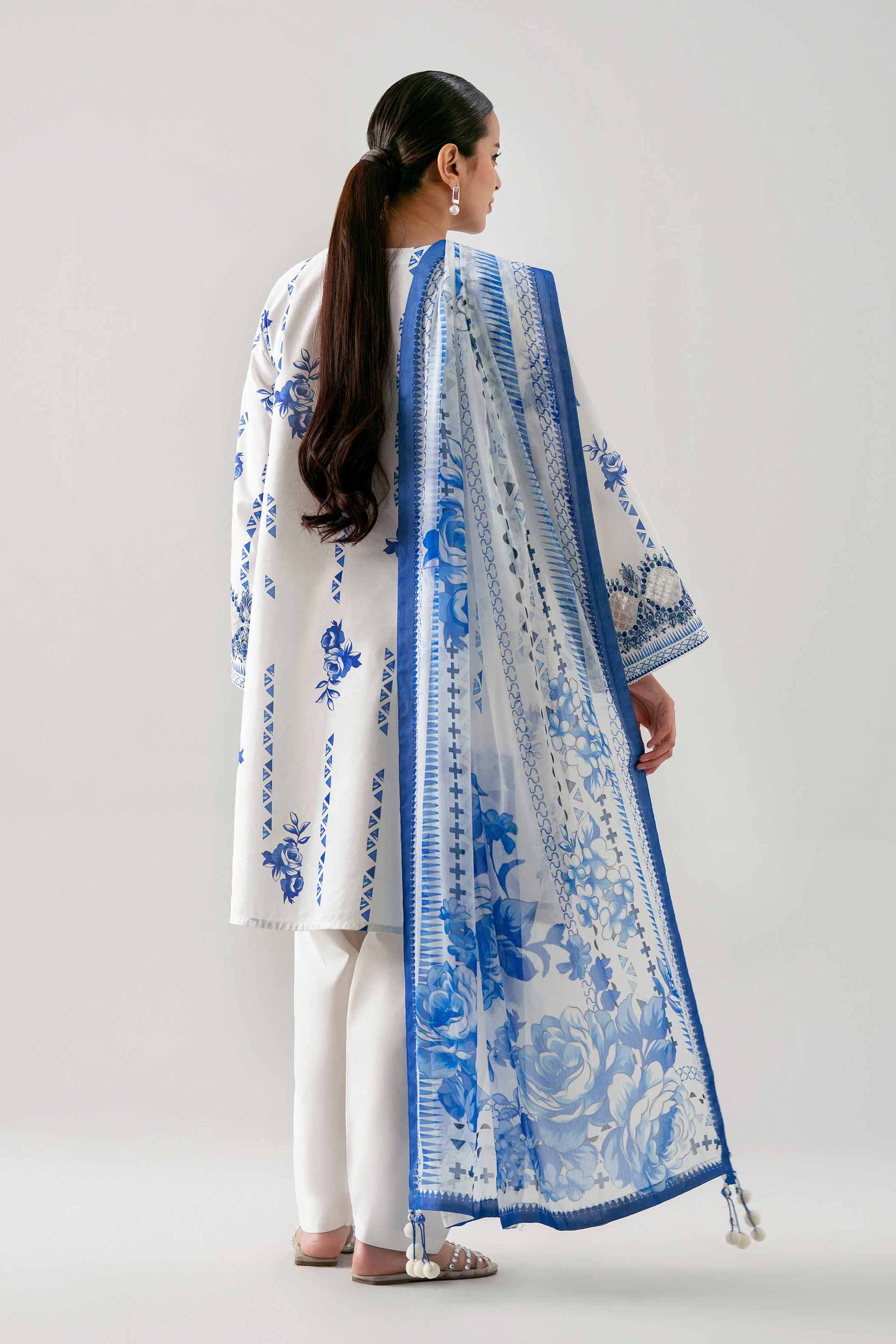 3 Piece - Embroidered Suit - 42601148 NishatUAE Blue Lawn 3PC Embroidered Unstitched