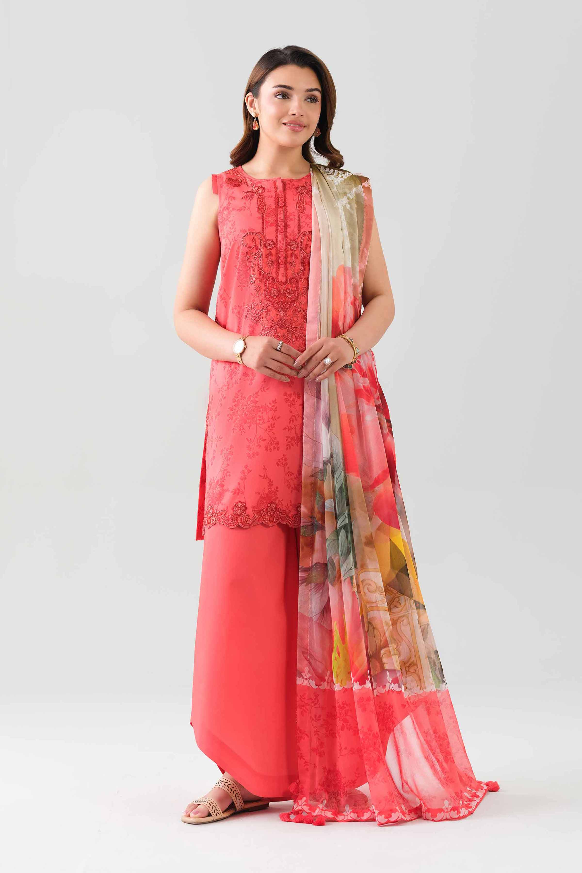 3 Piece - Embroidered Suit - 42601150 NishatUAE Pink Lawn 3PC Embroidered Unstitched