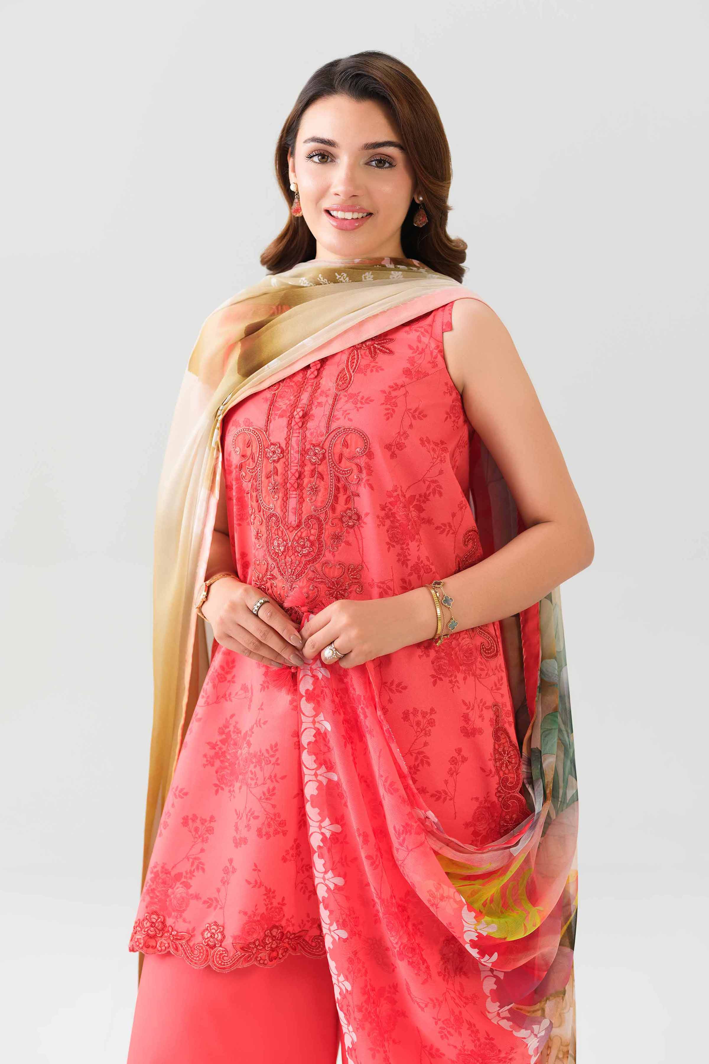 3 Piece - Embroidered Suit - 42601150 NishatUAE Pink Lawn 3PC Embroidered Unstitched