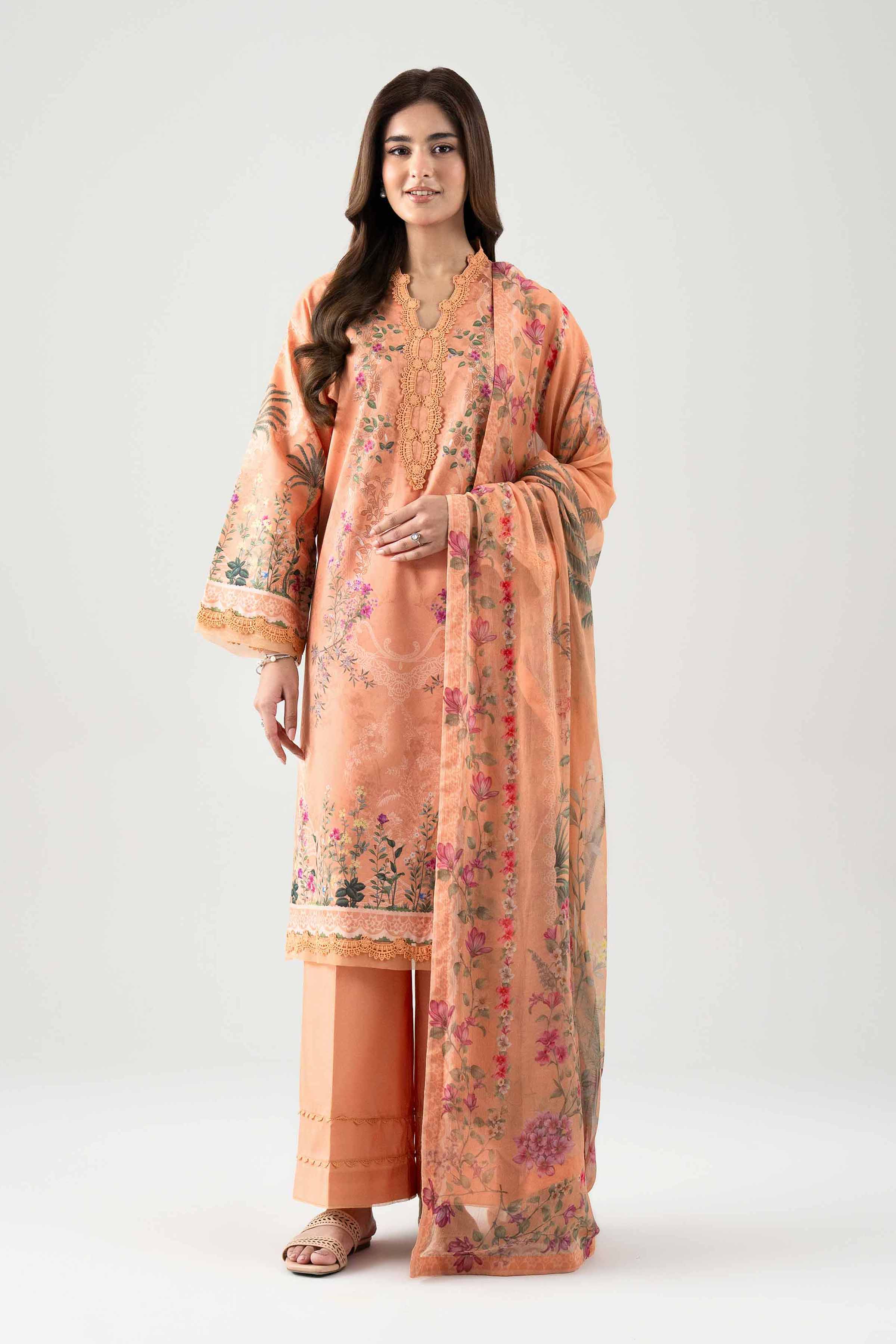 3 Piece - Printed Suit - 42601152 NishatUAE Orange Lawn 3PC Printed Unstitched