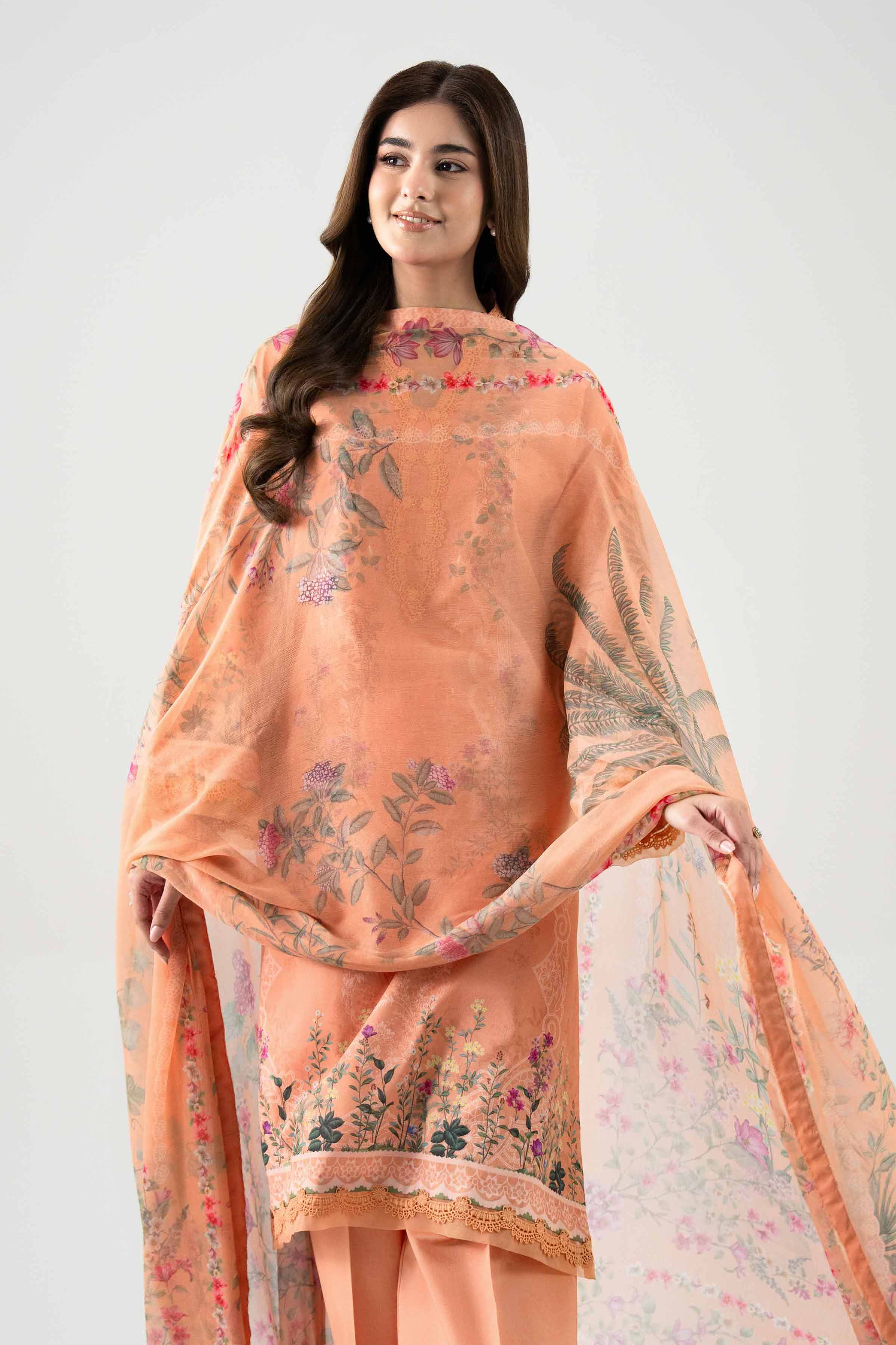 3 Piece - Printed Suit - 42601152 NishatUAE Orange Lawn 3PC Printed Unstitched