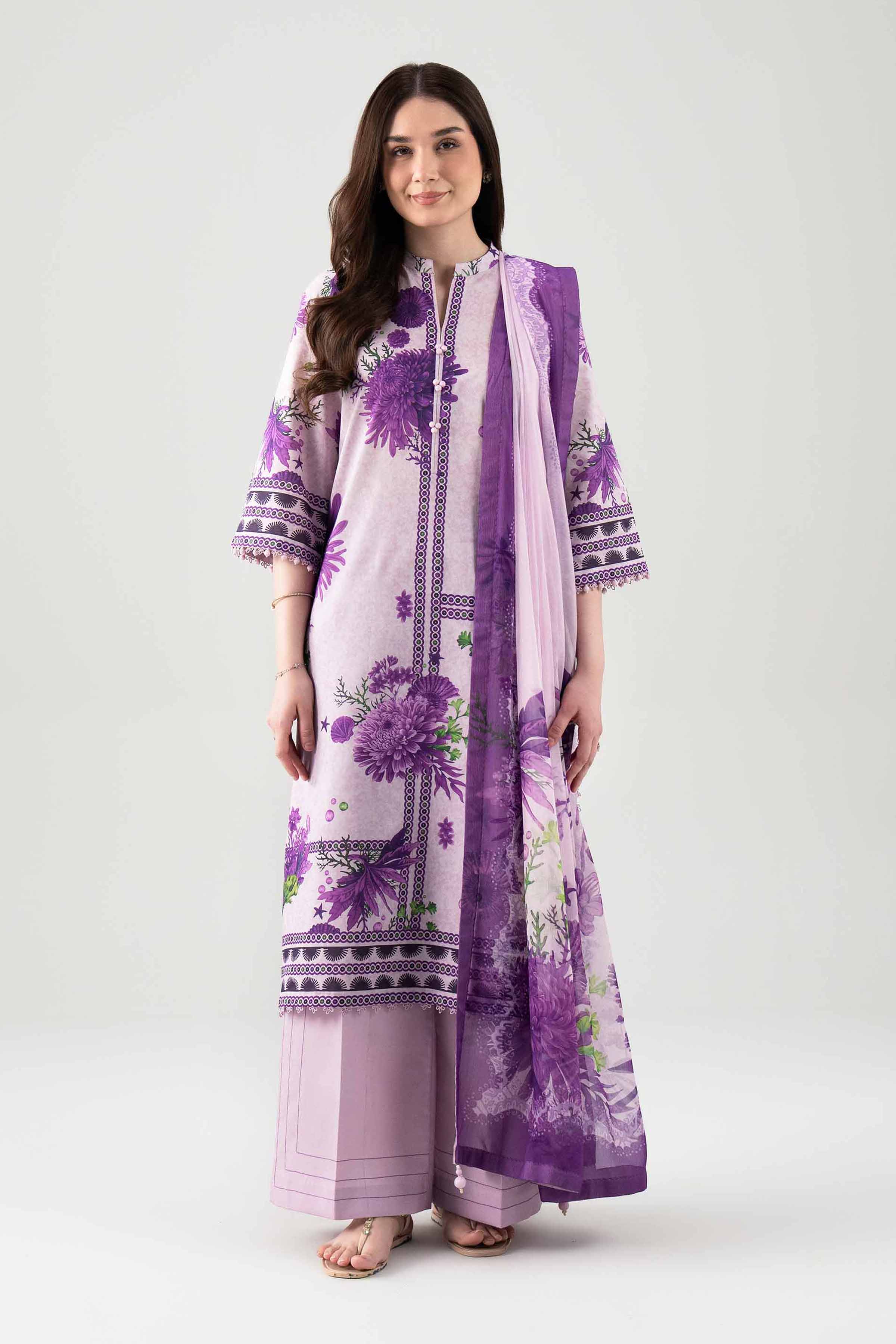 3 Piece - Printed Suit - 42601154 NishatUAE Purple Lawn 3PC Printed Unstitched