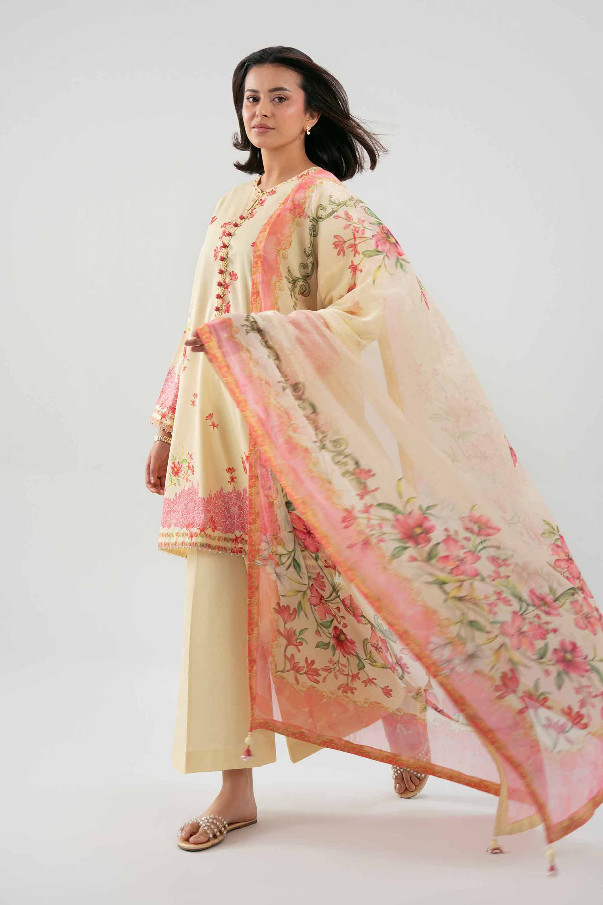 3 Piece - Printed Suit - 42601155 NishatUAE Cream Lawn 3PC Printed Unstitched