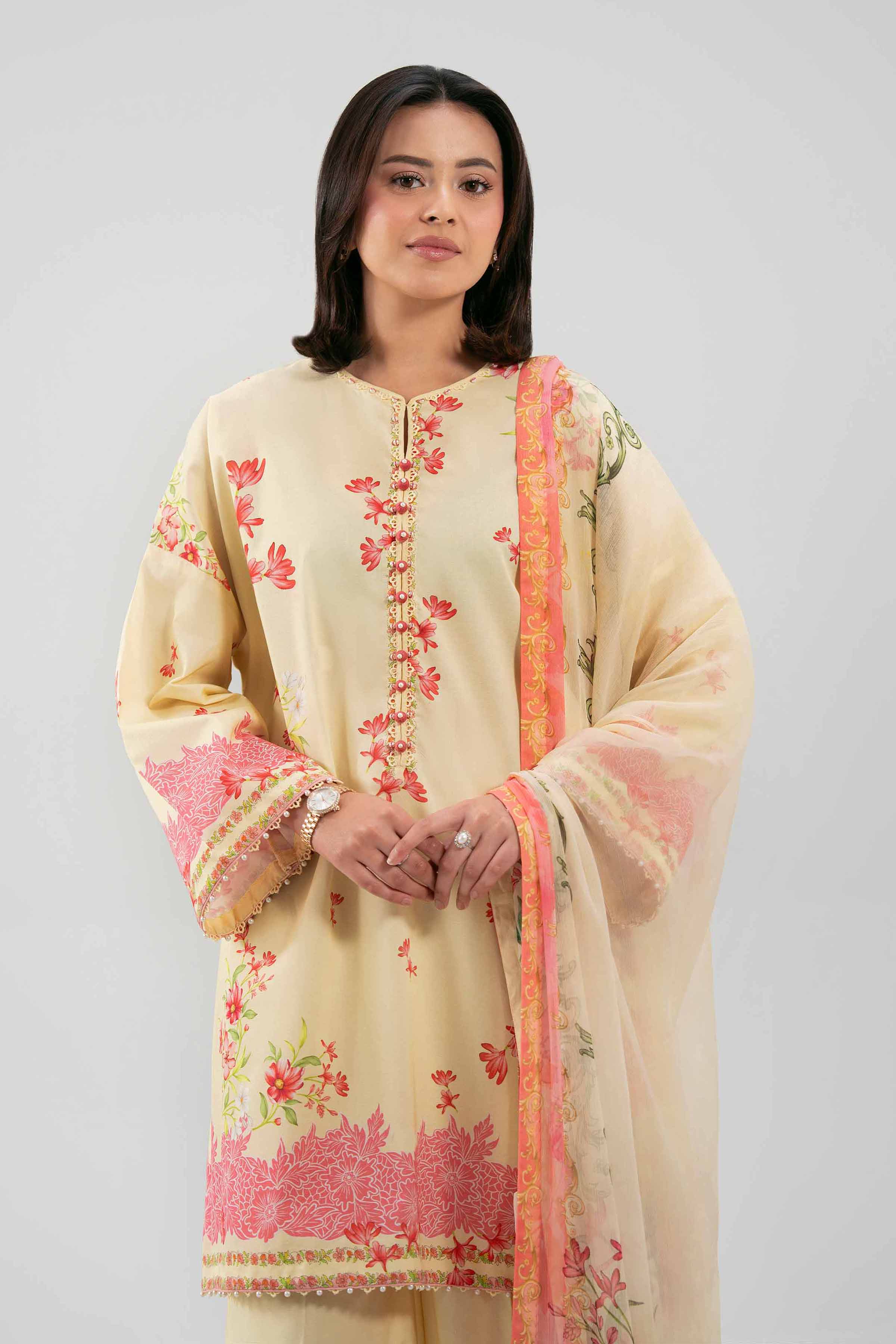 3 Piece - Printed Suit - 42601155 NishatUAE Cream Lawn 3PC Printed Unstitched