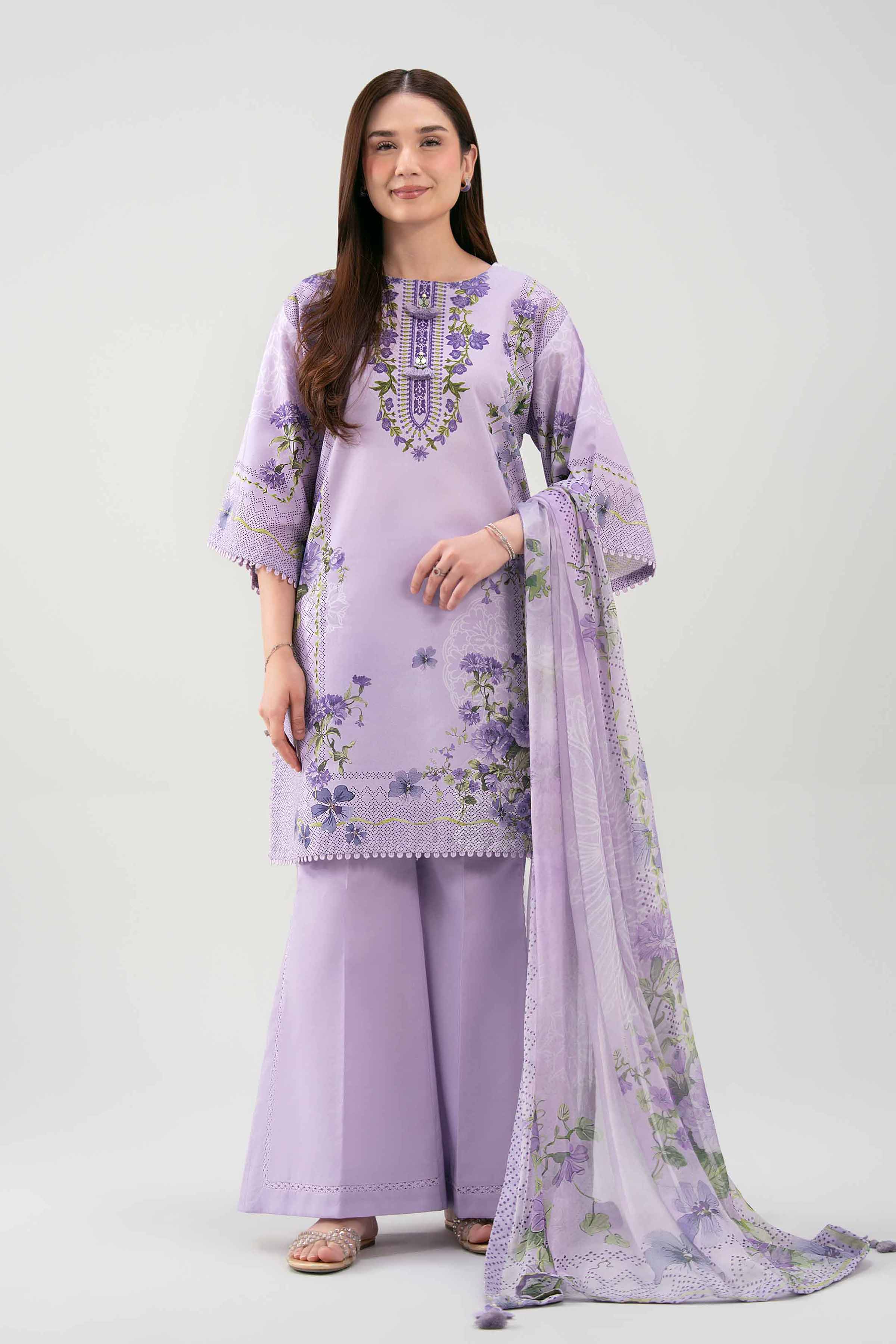 3 Piece - Printed Suit - 42601156 NishatUAE Purple Lawn 3PC Printed Unstitched