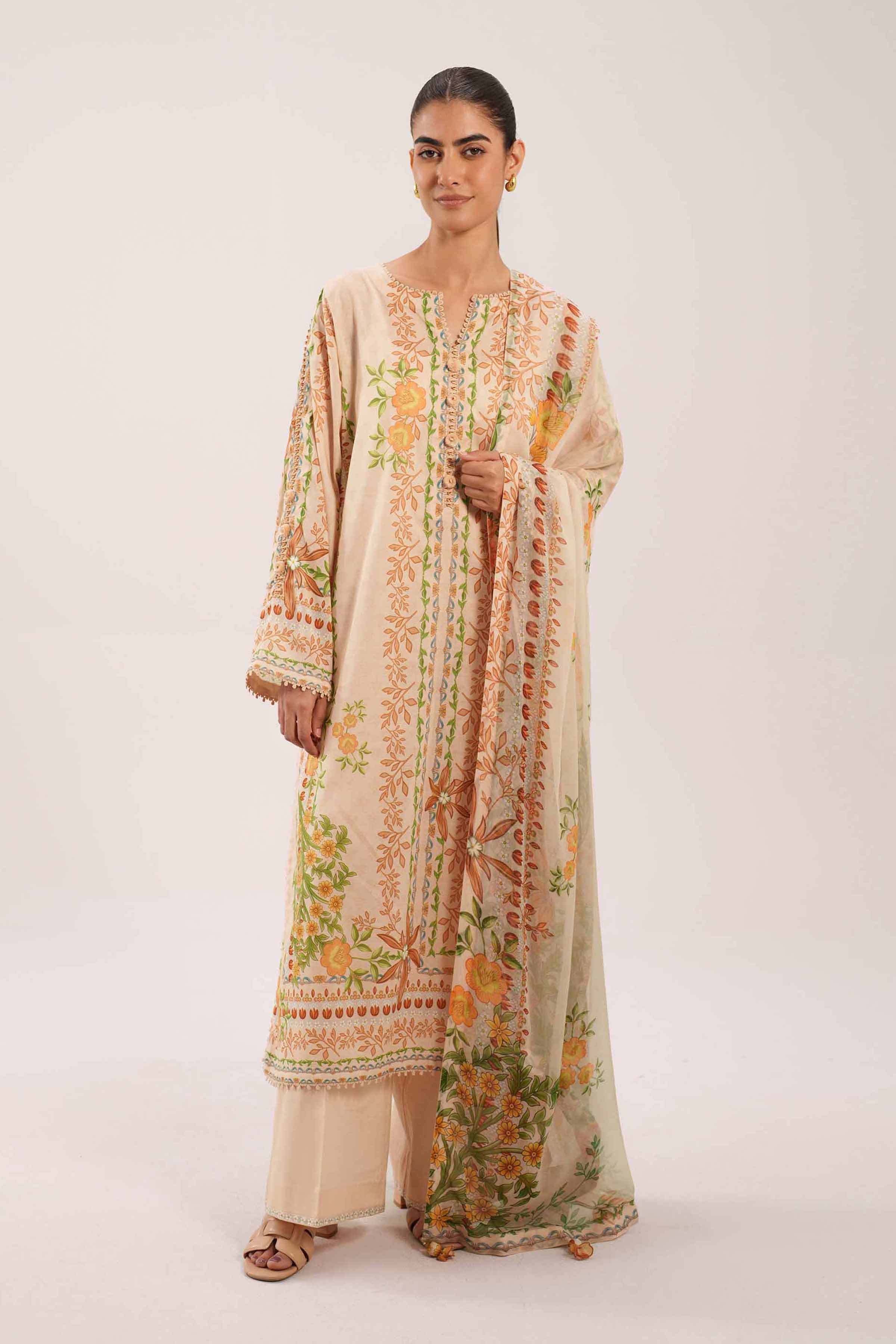 3 Piece - Printed Suit - 42601157 NishatUAE Off White Lawn 3PC Printed Unstitched