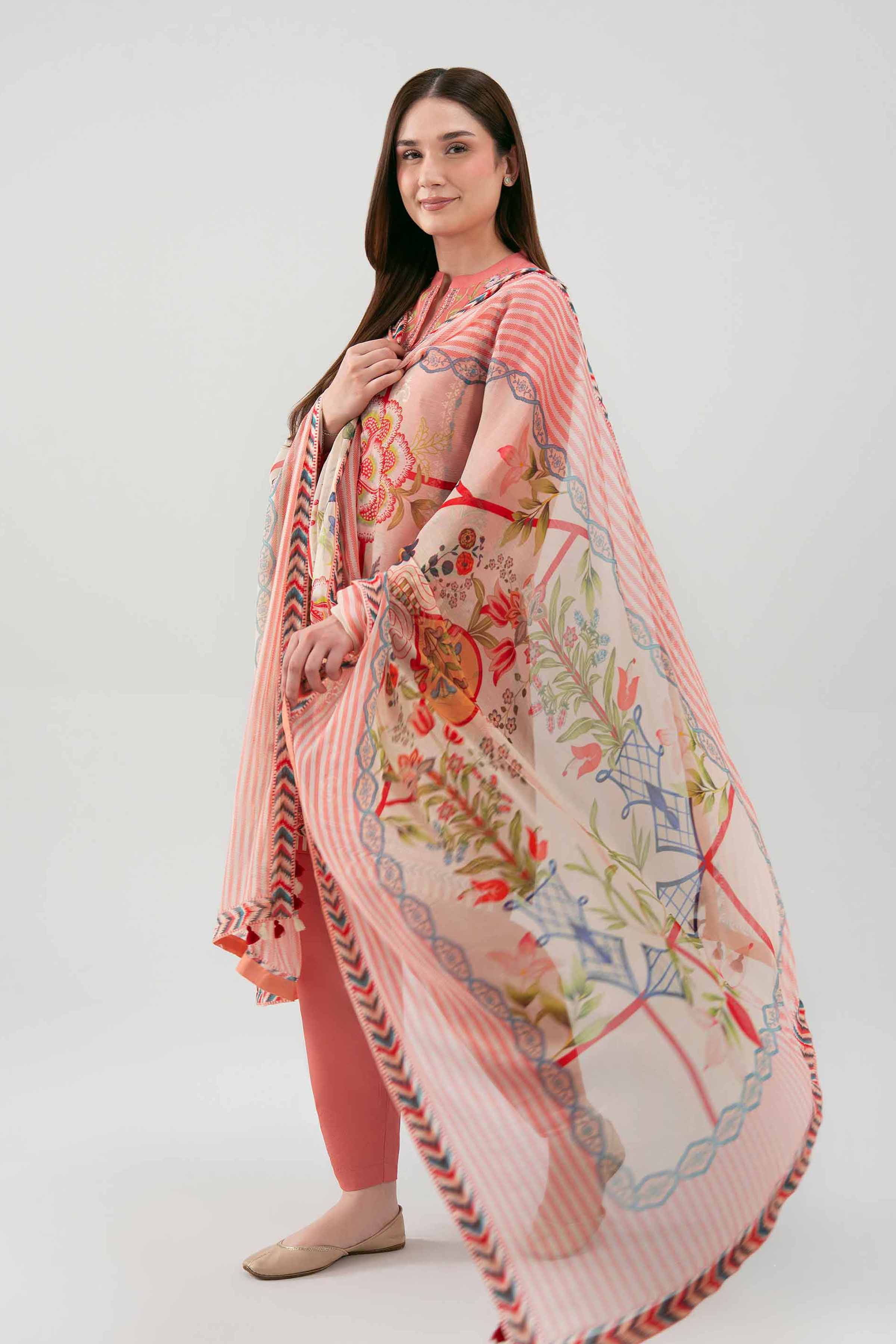 3 Piece - Printed Suit - 42601158 NishatUAE Orange Lawn 3PC Printed Unstitched