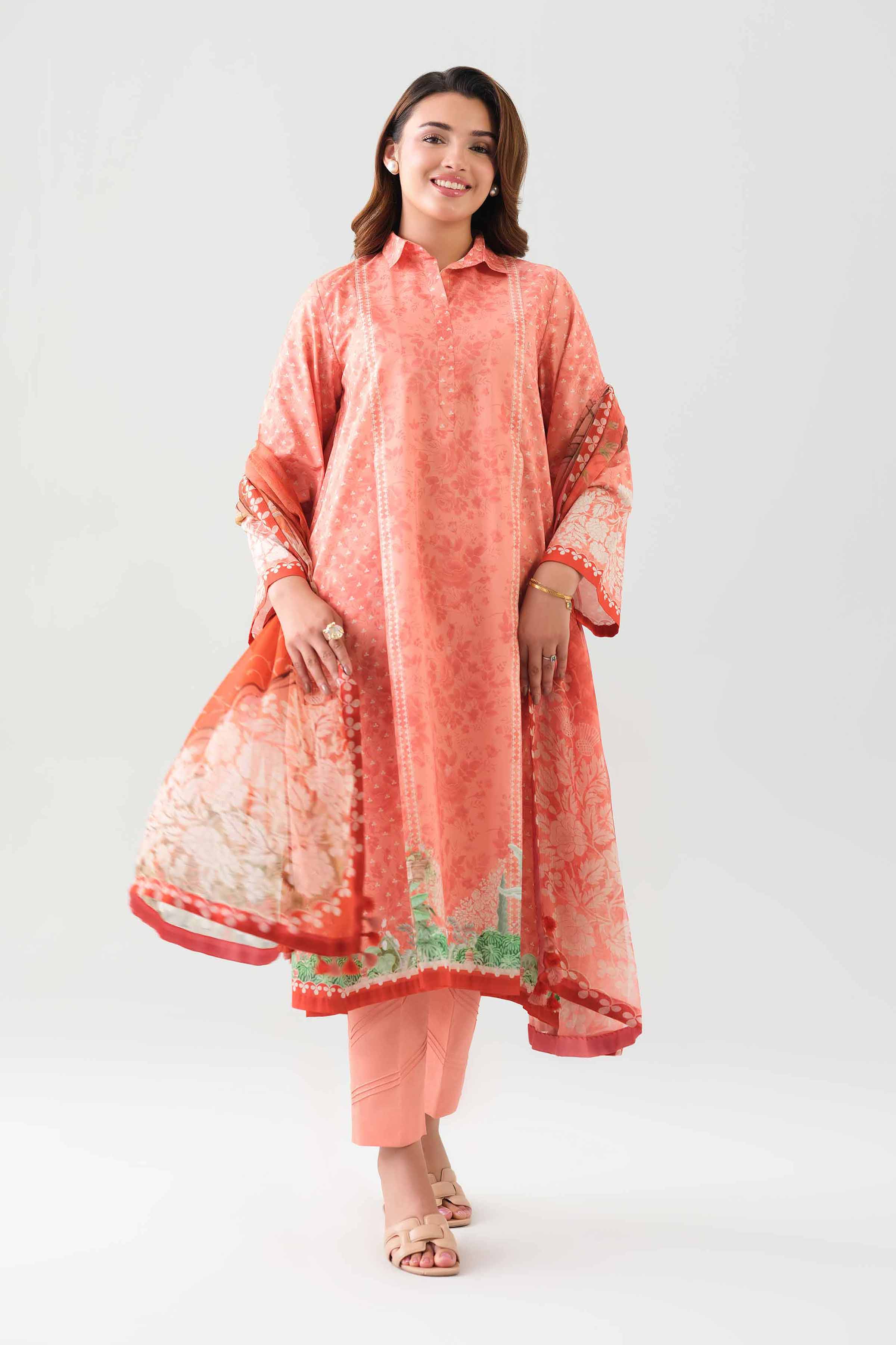 3 Piece - Printed Suit - 42601159 NishatUAE Orange Lawn 3PC Printed Unstitched