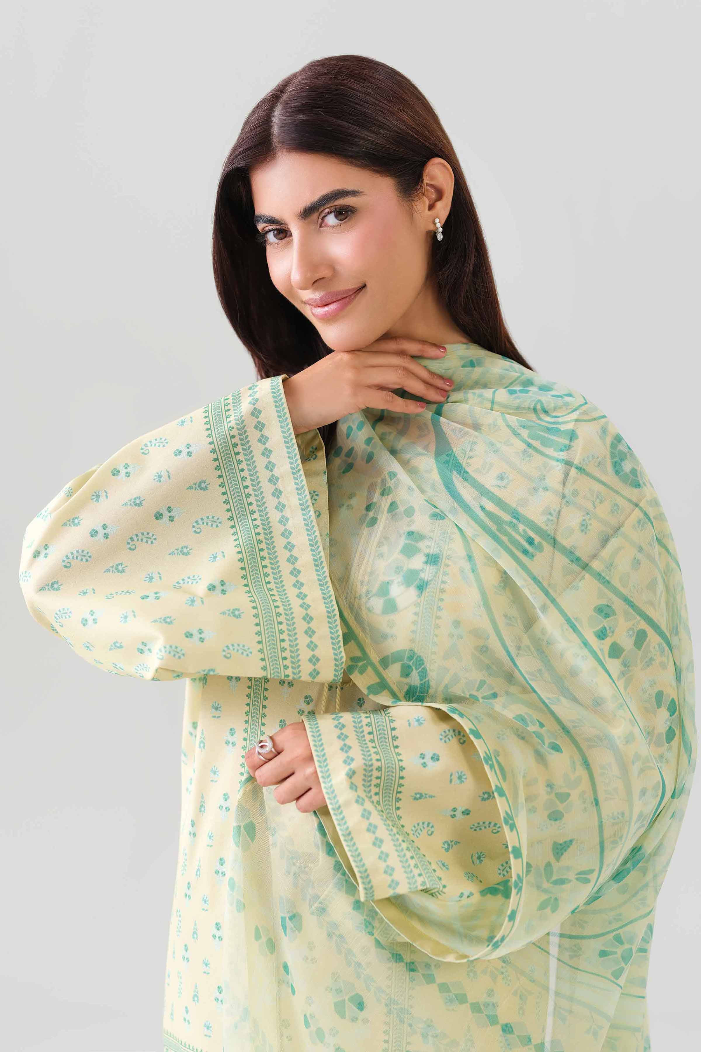 3 Piece - Printed Suit - 42601160 NishatUAE Green Lawn 3PC Printed Unstitched