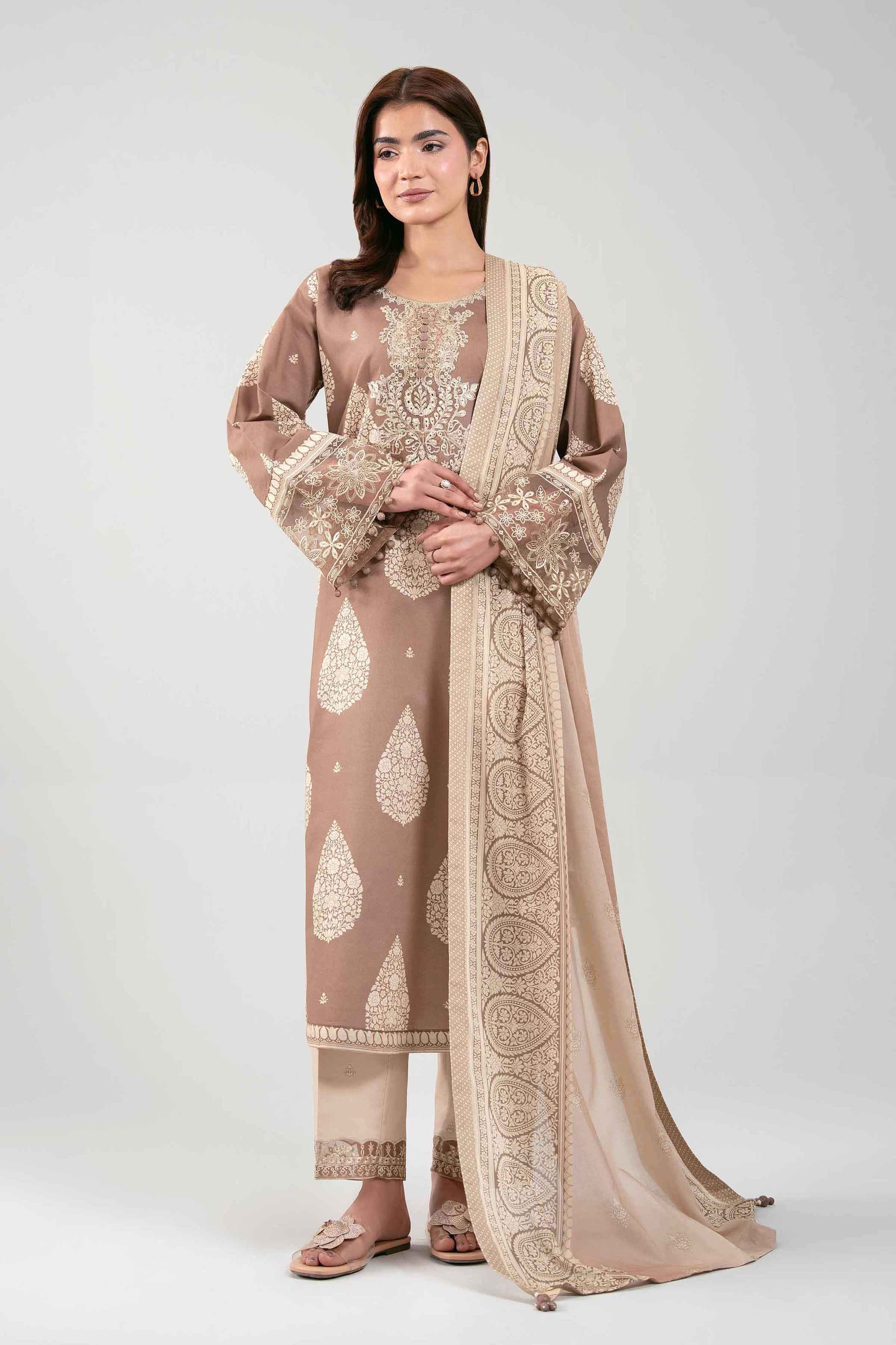 3 Piece - Printed Embroidered Suit - 42601161