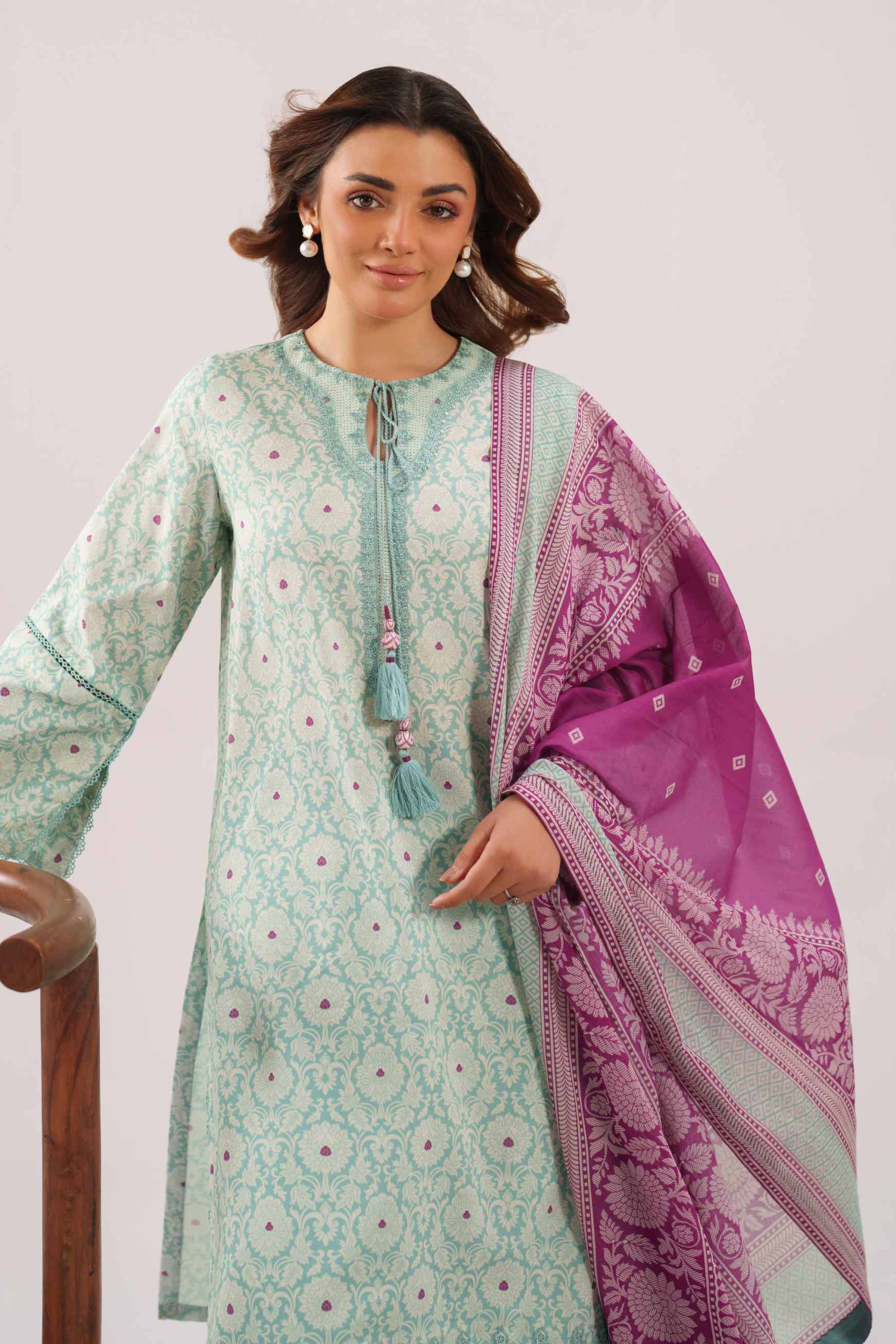 3 Piece - Printed Embroidered Suit - 42601162