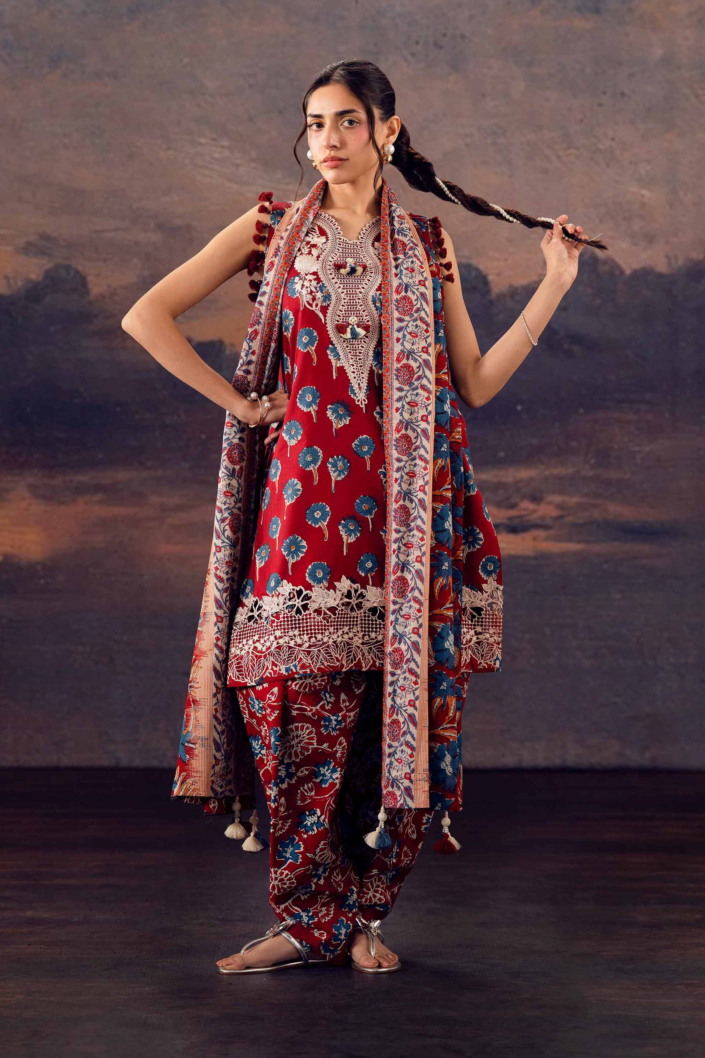 3 Piece - Printed Embroidered Suit - 42601165