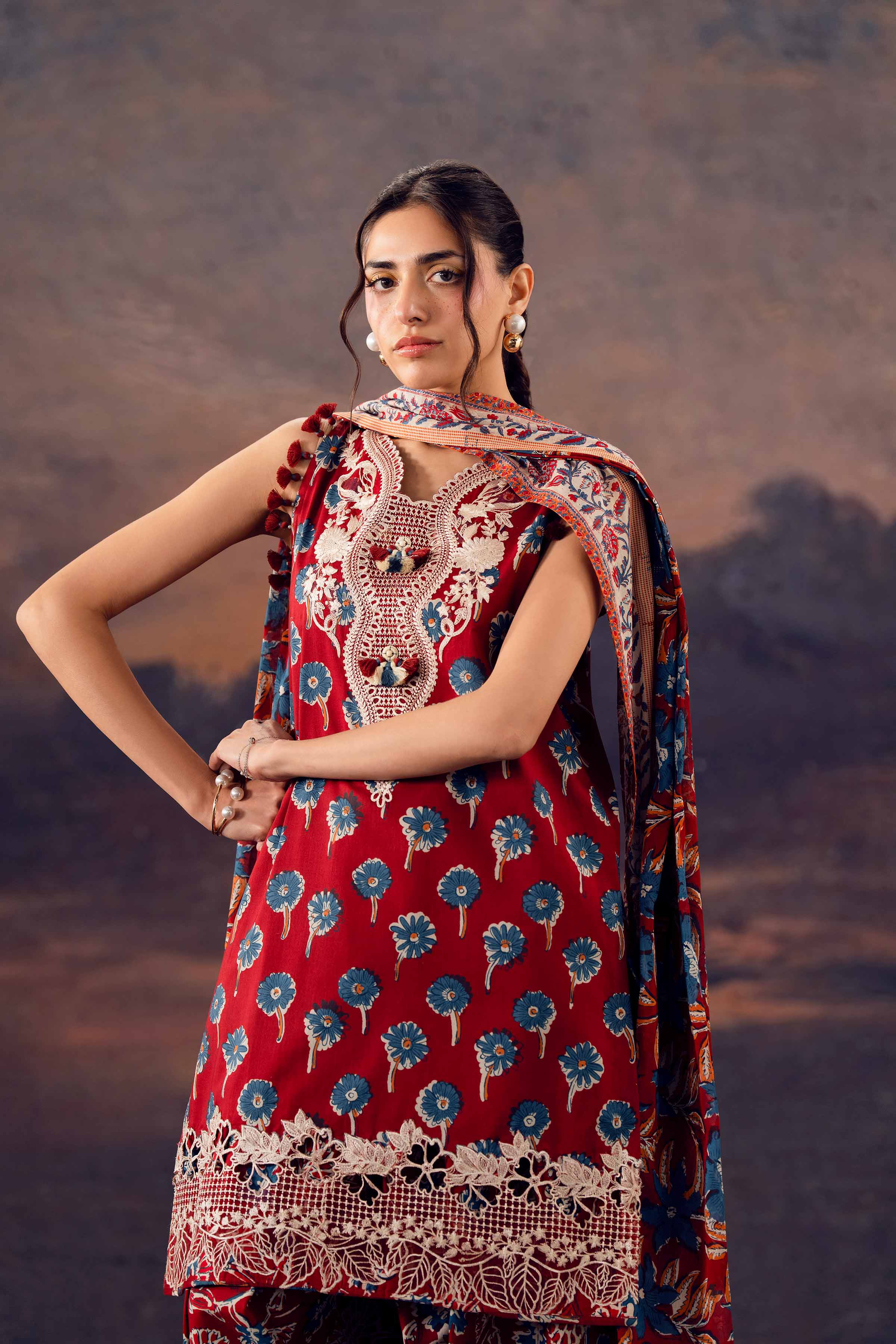 3 Piece - Printed Embroidered Suit - 42601165