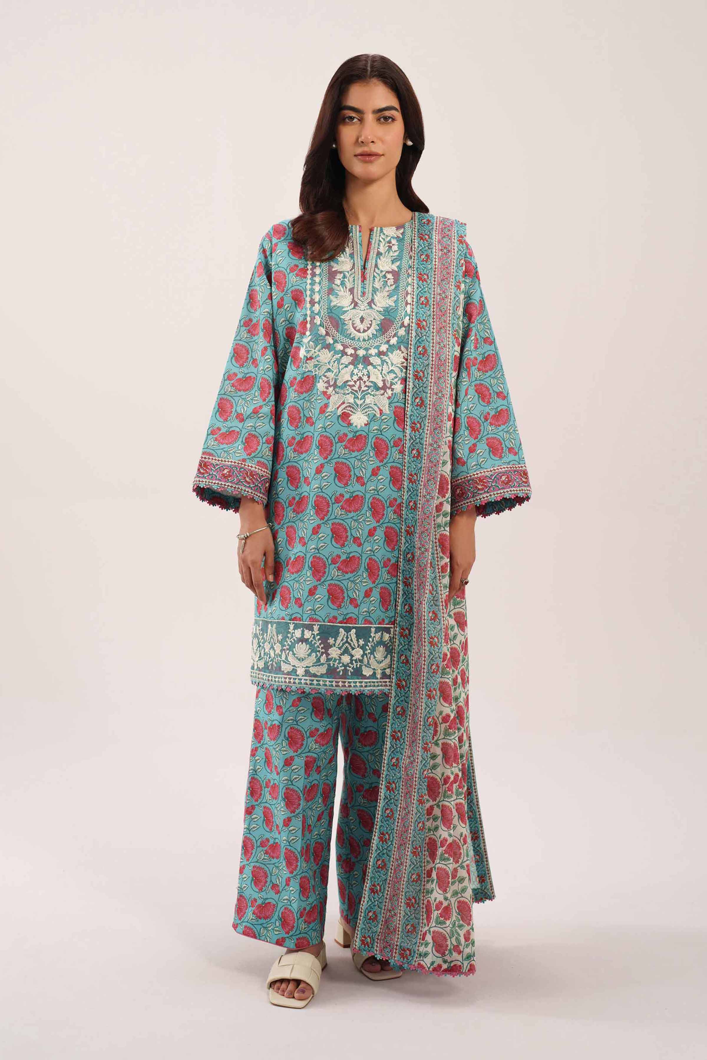 3 Piece - Printed Embroidered Suit - 42601168