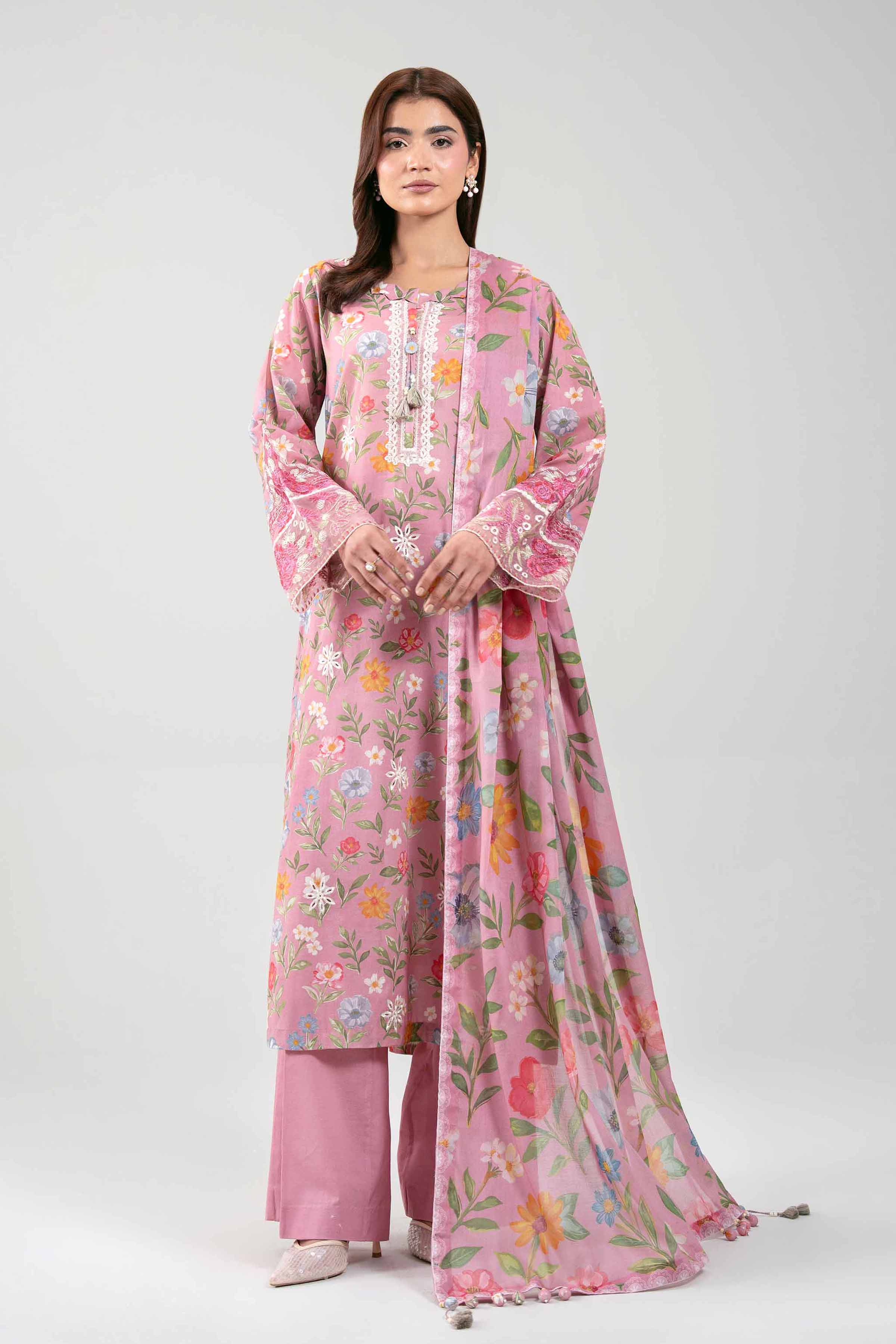 3 Piece - Digital Printed Embroidered Suit - 42601199
