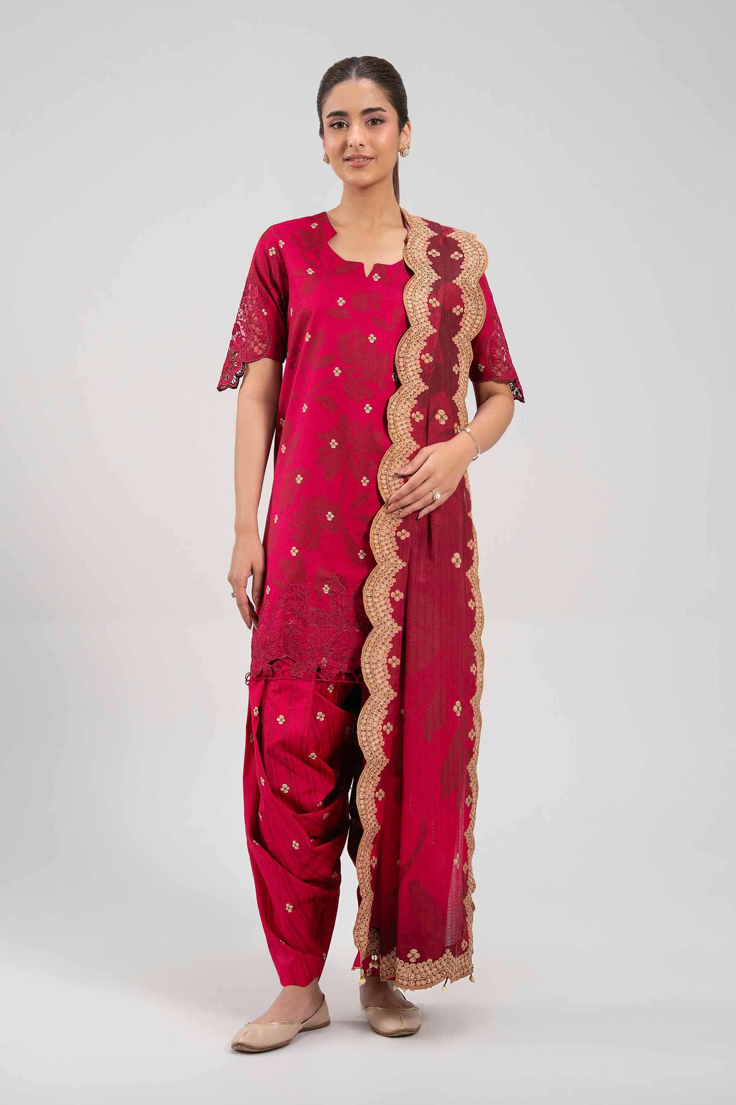 3 Piece - Embroidered Suit - 42601202 NishatUAE Pink Lawn 3PC Embroidered Unstitched