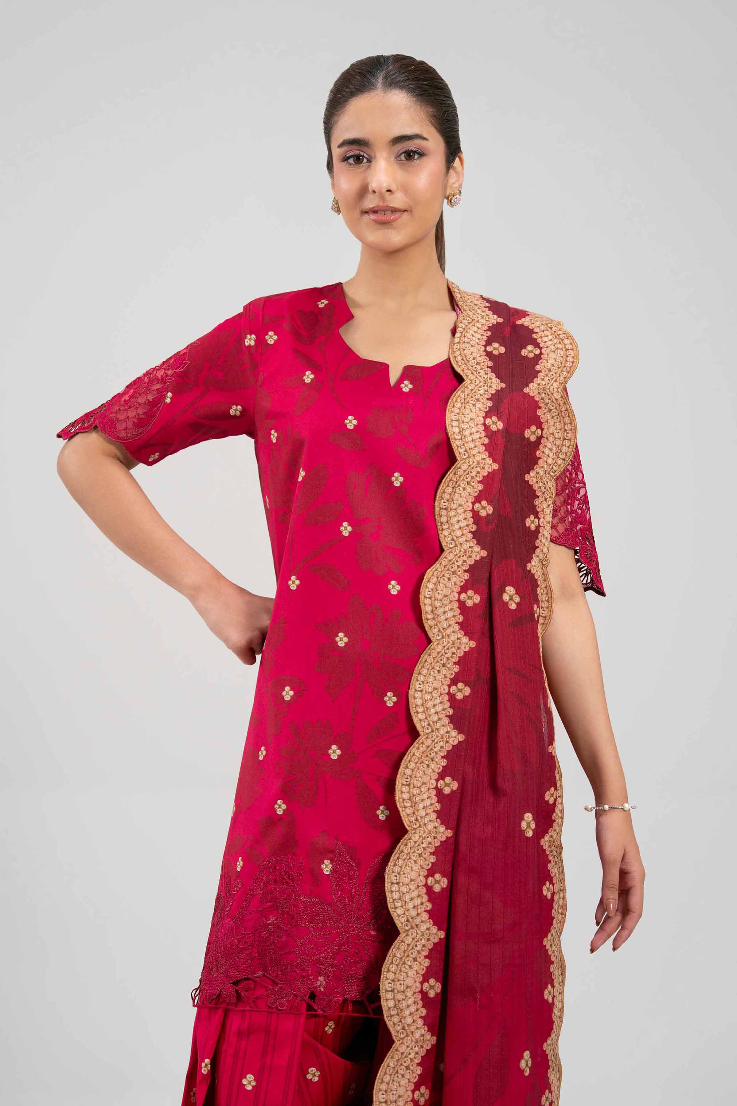 3 Piece - Embroidered Suit - 42601202 NishatUAE Pink Lawn 3PC Embroidered Unstitched