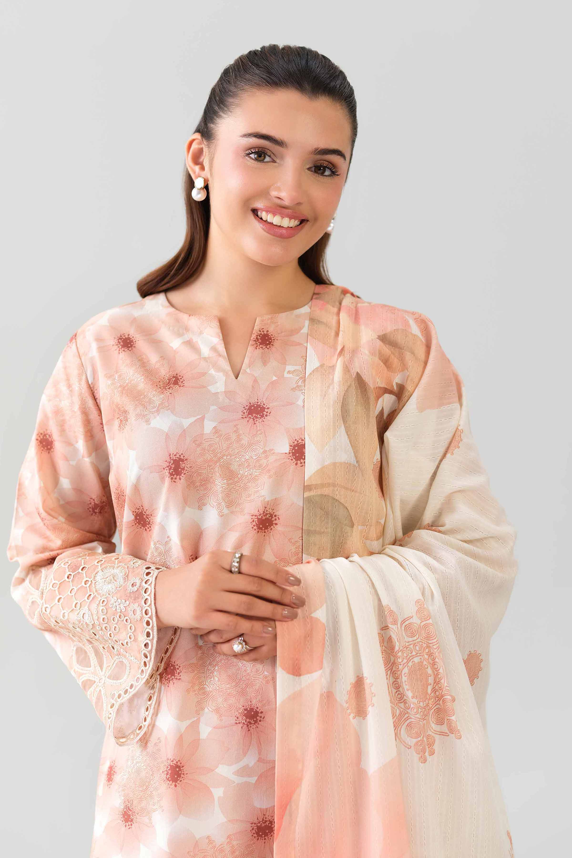 3 Piece - Embroidered Suit - 42601203 NishatUAE Pink Lawn 3PC Embroidered Unstitched