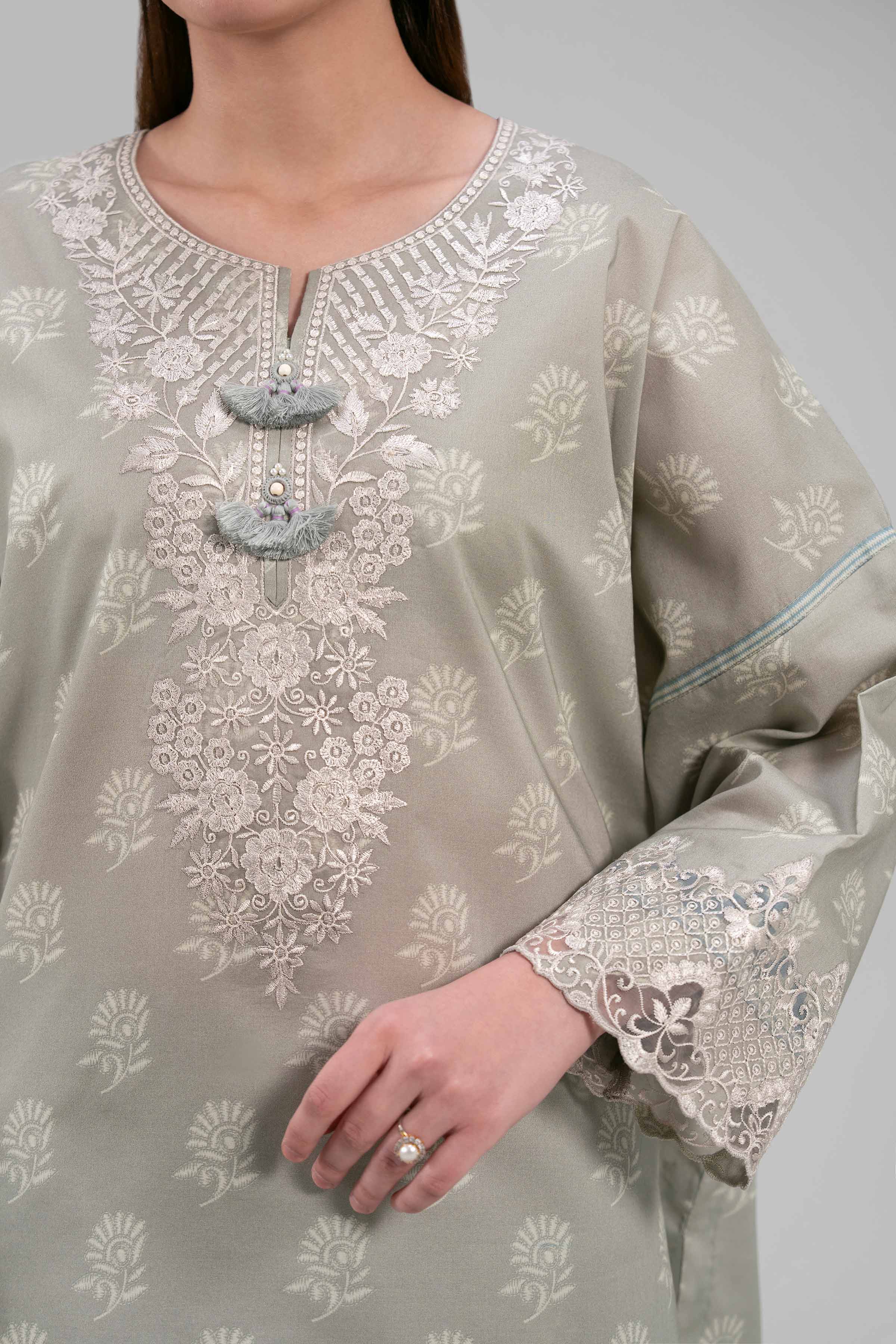 3 Piece - Embroidered Suit - 42601204 NishatUAE Green Lawn 3PC Embroidered Unstitched