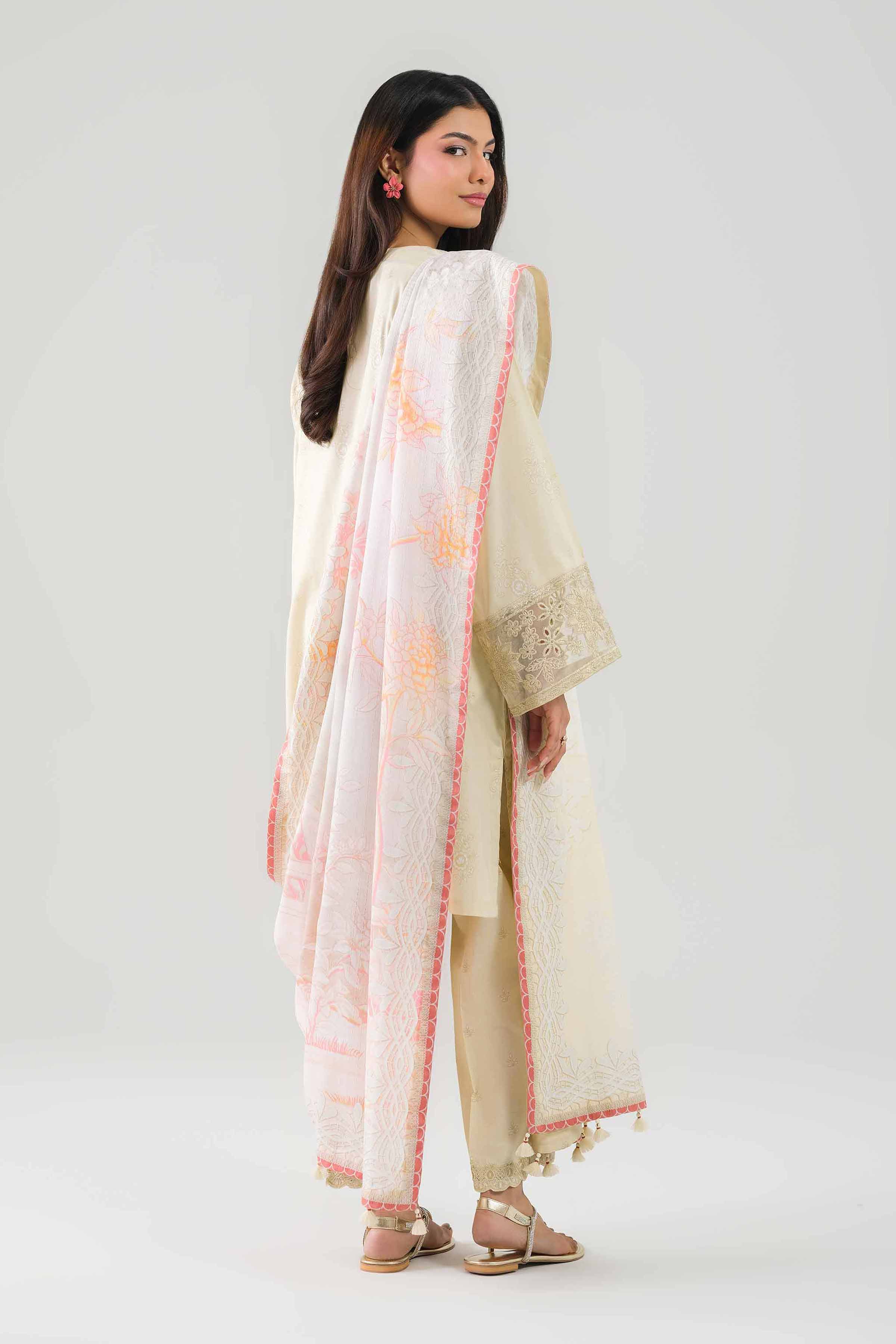 3 Piece - Embroidered Suit - 42601205 NishatUAE Yellow Lawn 3PC Embroidered Unstitched