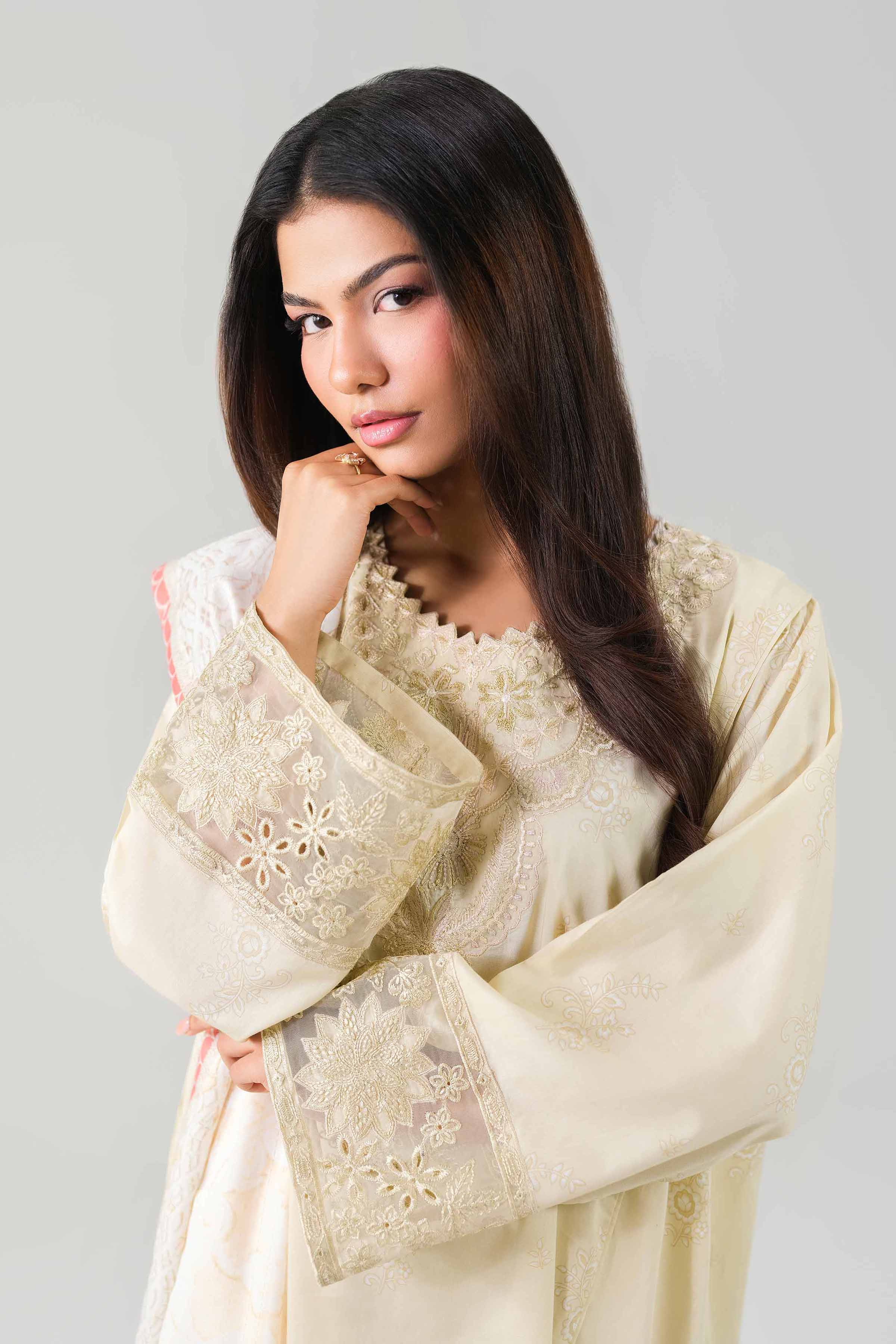 3 Piece - Embroidered Suit - 42601205 NishatUAE Yellow Lawn 3PC Embroidered Unstitched