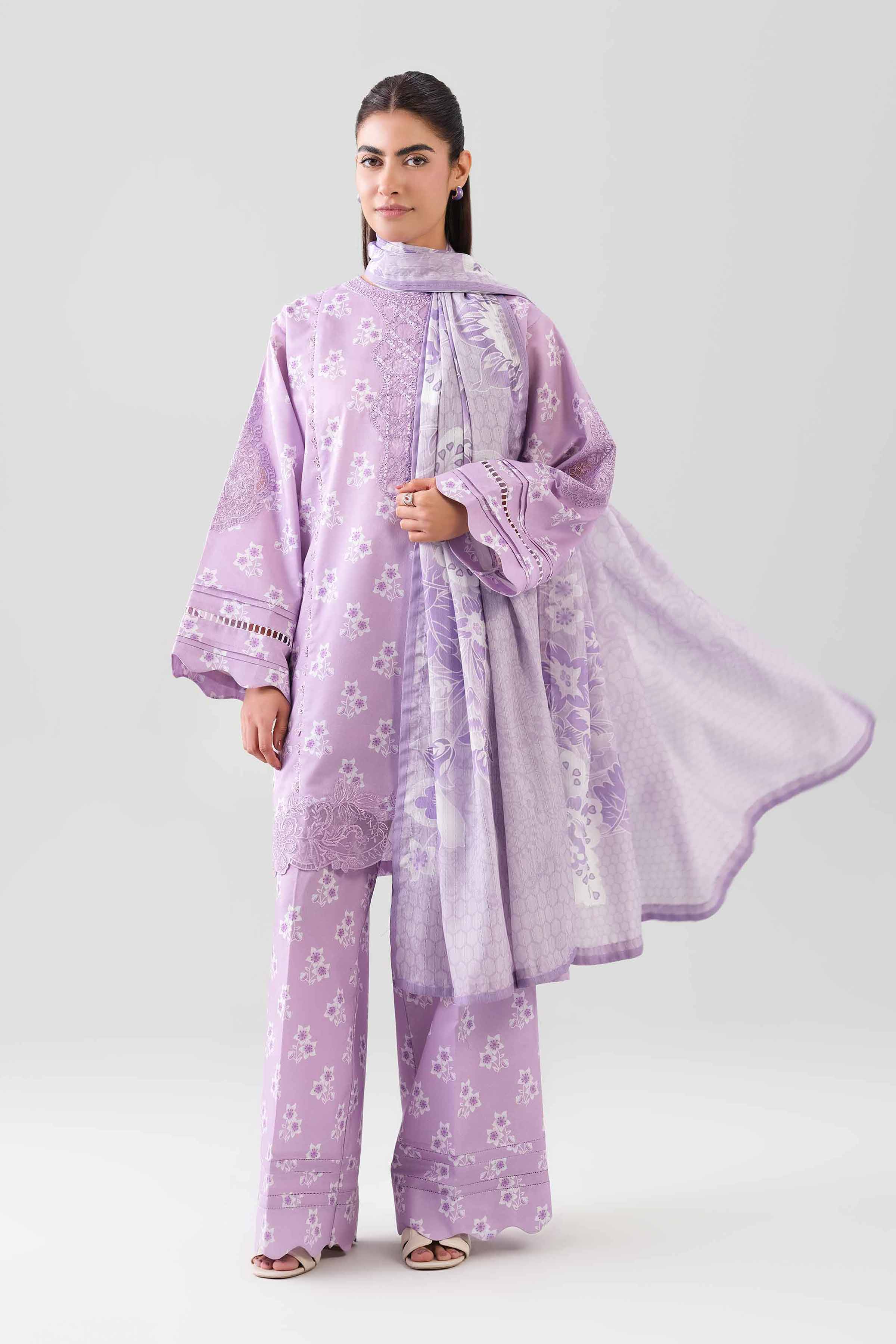 3 Piece - Embroidered Suit - 42601207 NishatUAE Purple Lawn 3PC Embroidered Unstitched