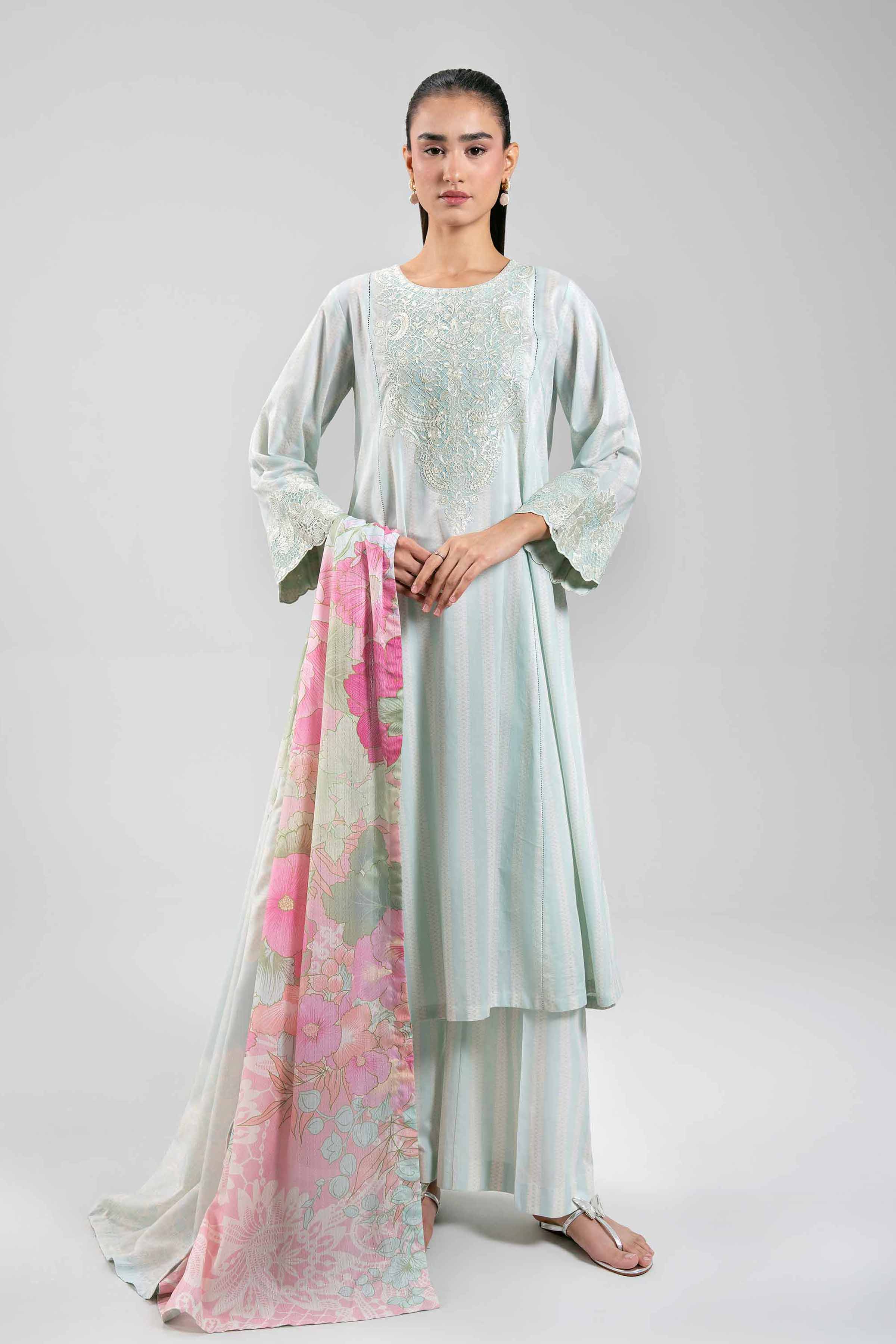 NISHAT UAE 3Pc Embroidered Unstitched Women Green Lawn Suit