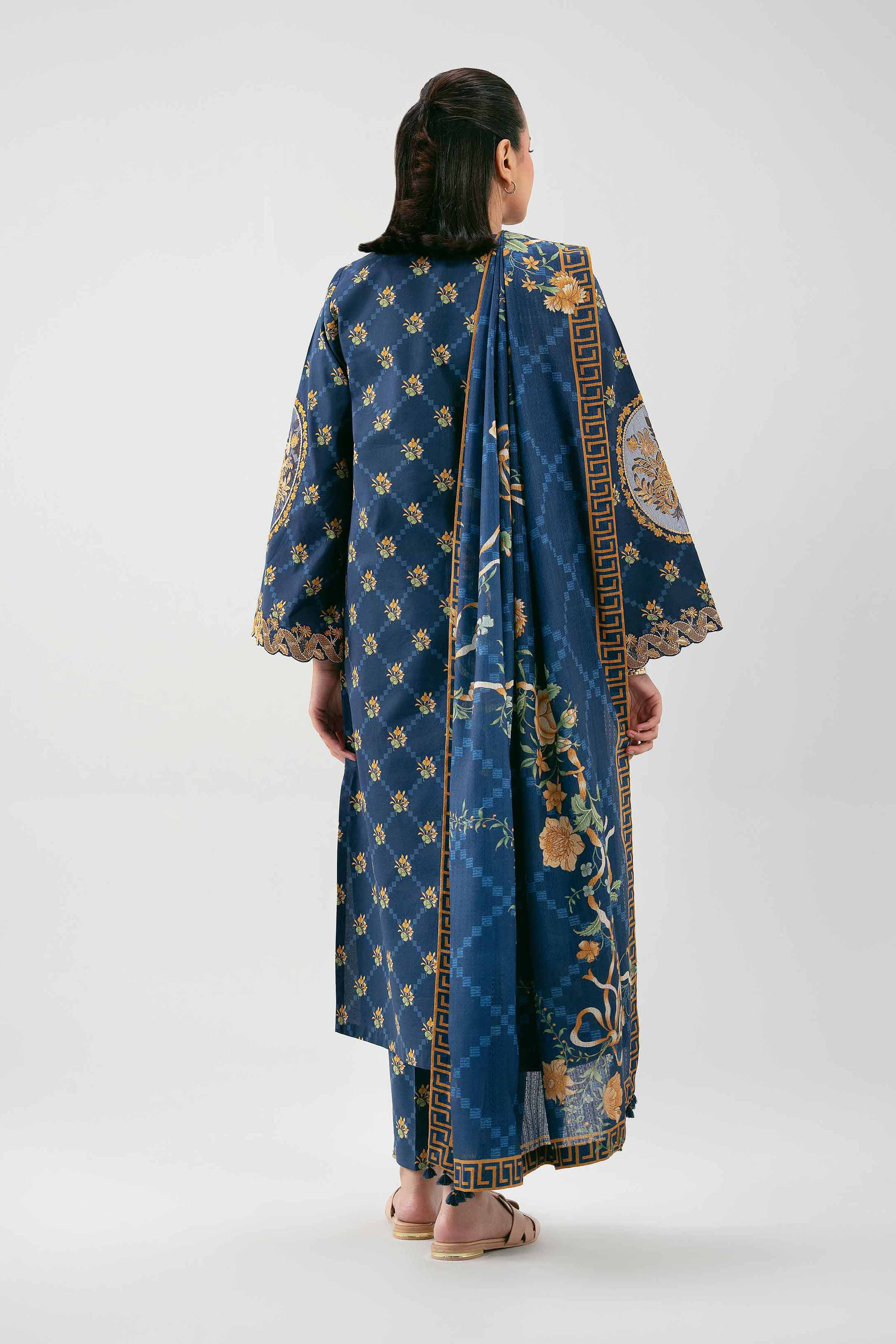 3 Piece - Embroidered Suit - 42601209 NishatUAE Blue Lawn 3PC Embroidered Unstitched