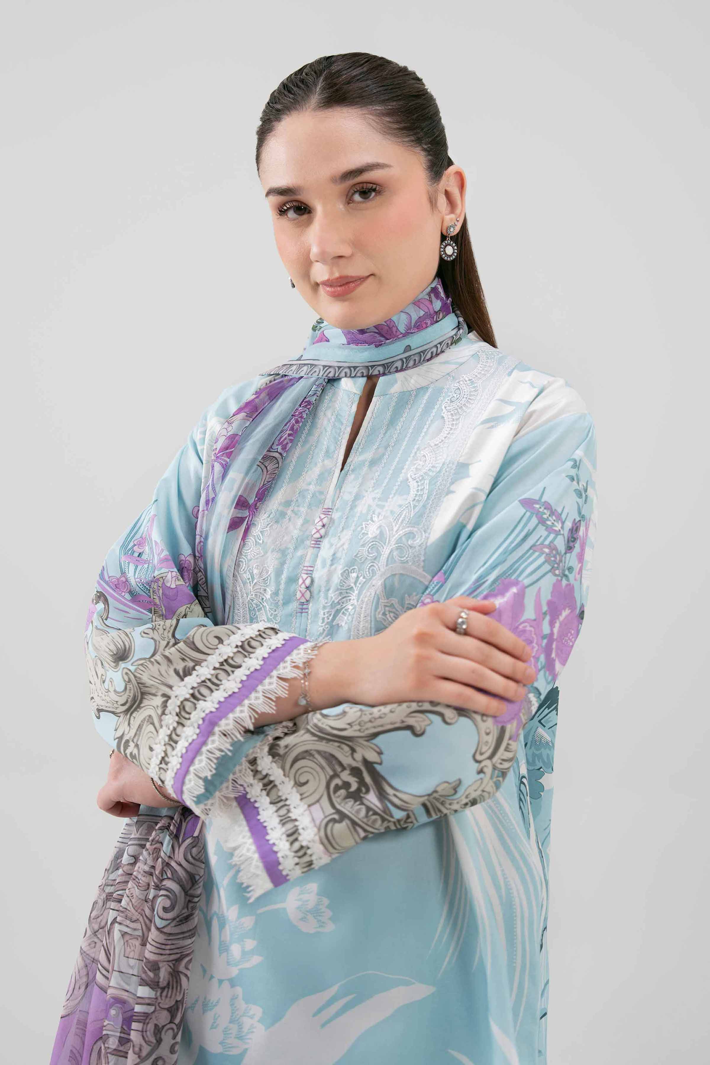 3 Piece - Embroidered Suit - 42601211 NishatUAE Blue Cambric 3PC Embroidered Unstitched